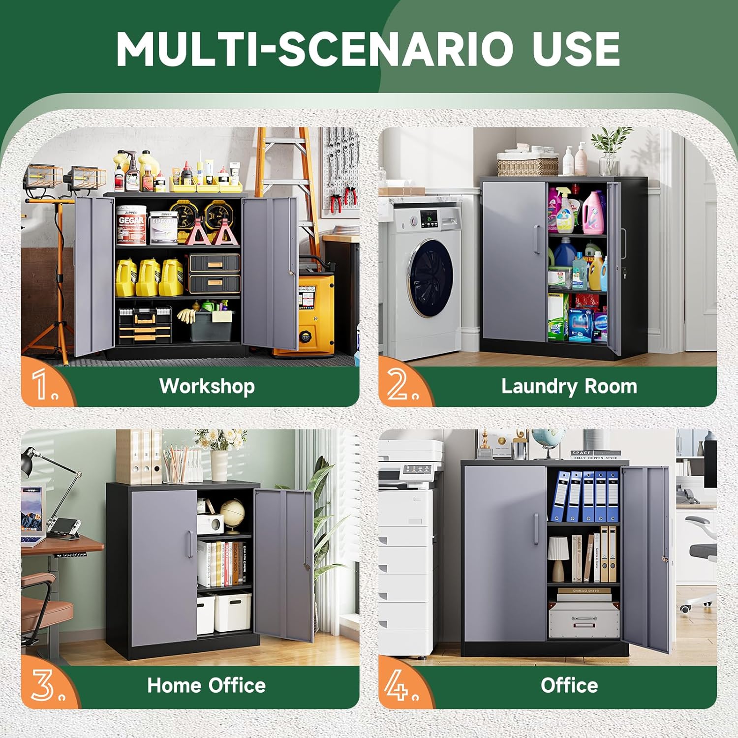 Metal Storage Cabinets with Lock, Small Locker Steel Cabinets, Adjustable Shelves 2 Doors for Home,Office, Warehouse,Garage(Black-36)