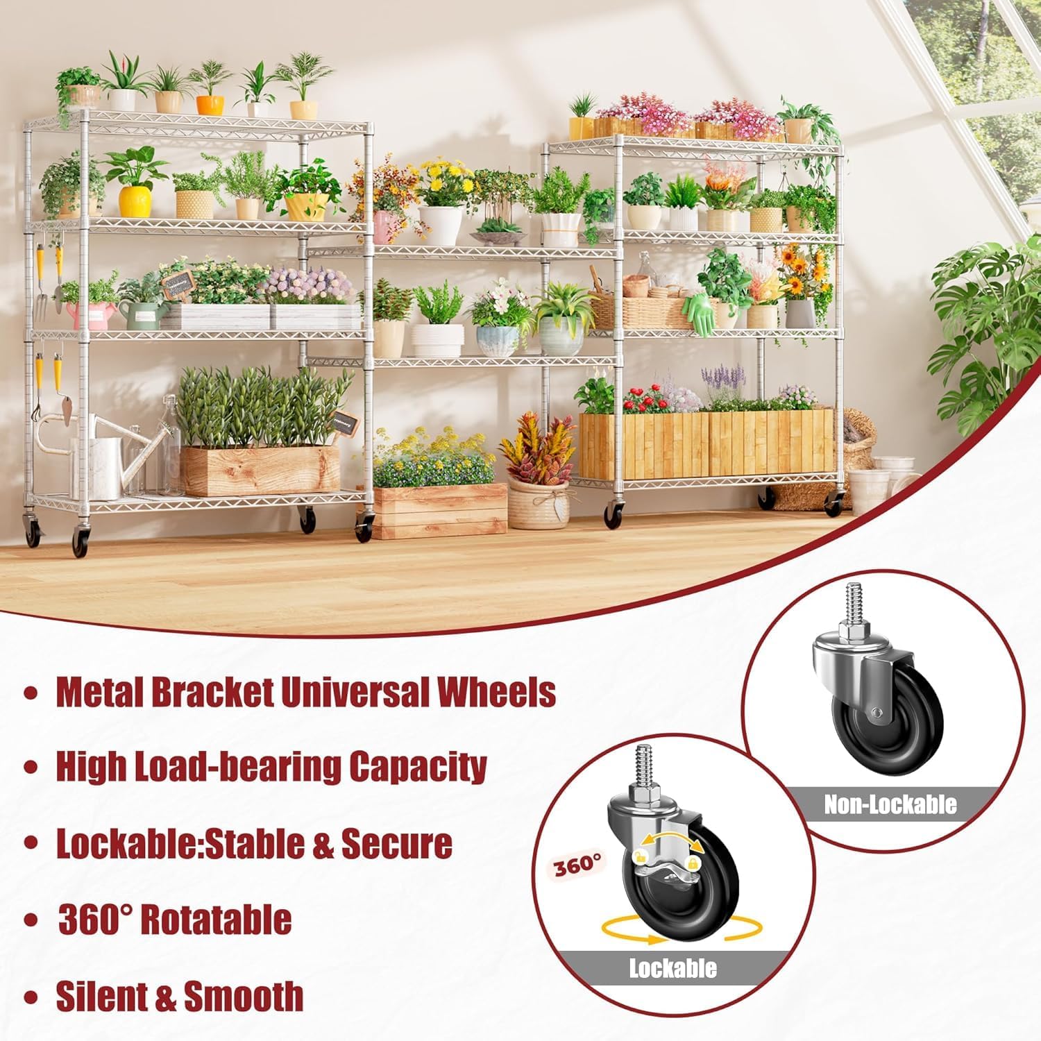 5-Tier Heavy Duty Wire Shelving with Wheels, Adjustable NSF-Certified Rolling Storage Rack for Kitchen, Garage & Laundry, 36"W x 14"D x 74"H