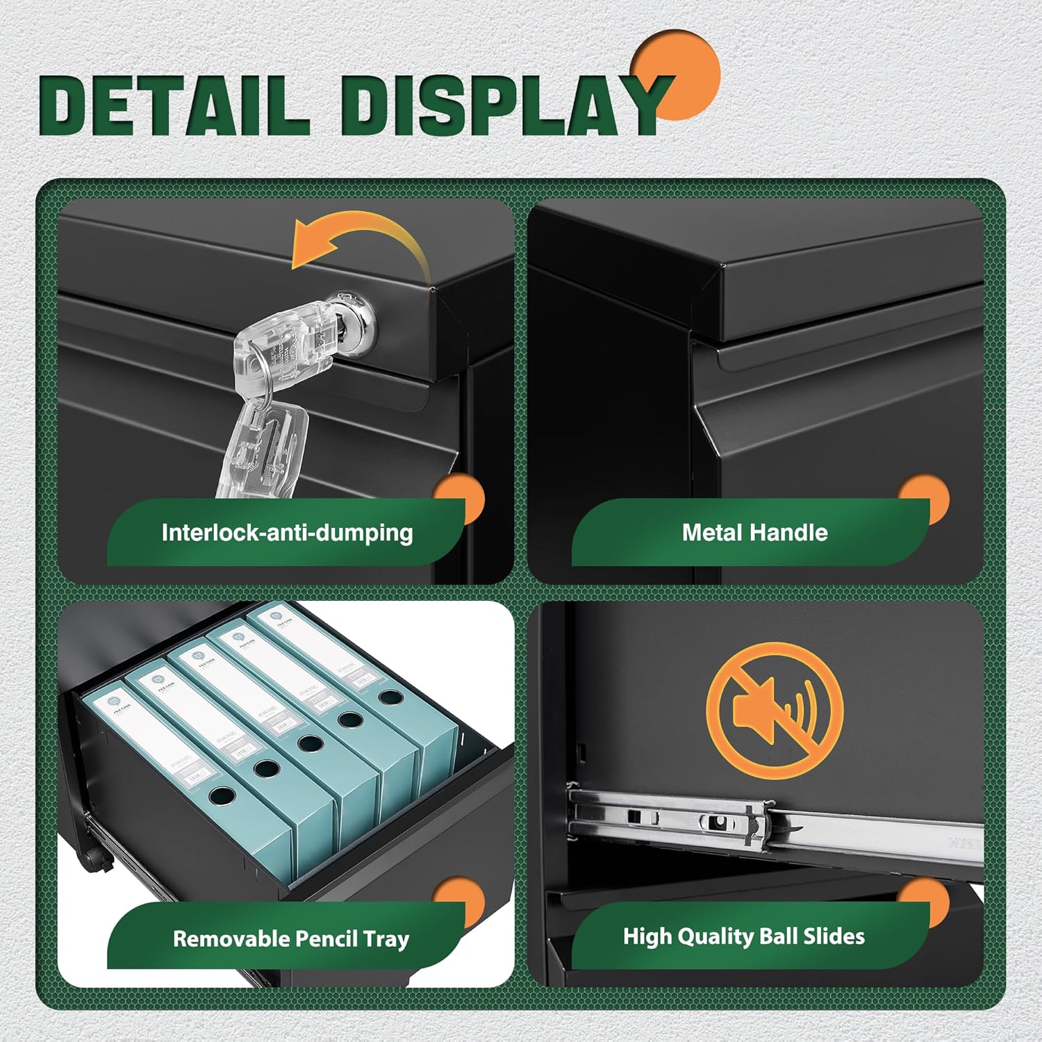 3 Drawer Mobile File Cabinet with Lock,Under Desk Metal Filing Cabinets for Home Office Organizer Letters/Legal/A4((Fully Assembled-Black)