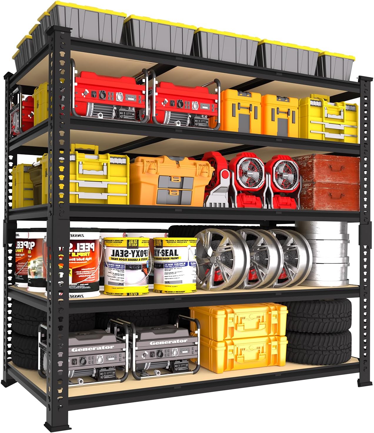 Adjustable Heavy Duty Metal Shelving Unit for Garage, Pantry & Basement Storage, 48"W x 24"D x 72"H, Black