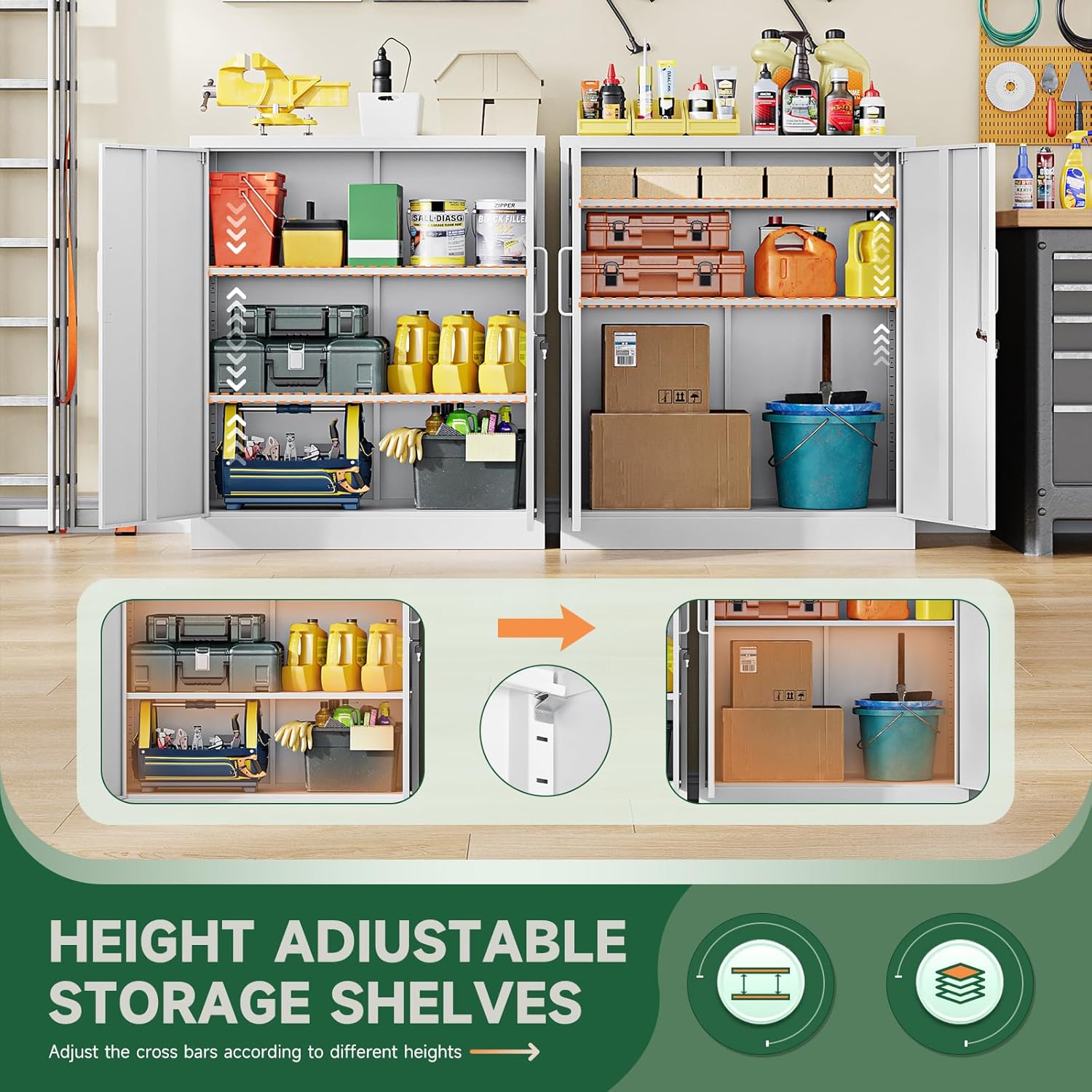 Metal Storage Cabinets with Lock, Small Locker Steel Cabinets, Adjustable Shelves 2 Doors for Home,Office, Warehouse,Garage(Black-36)