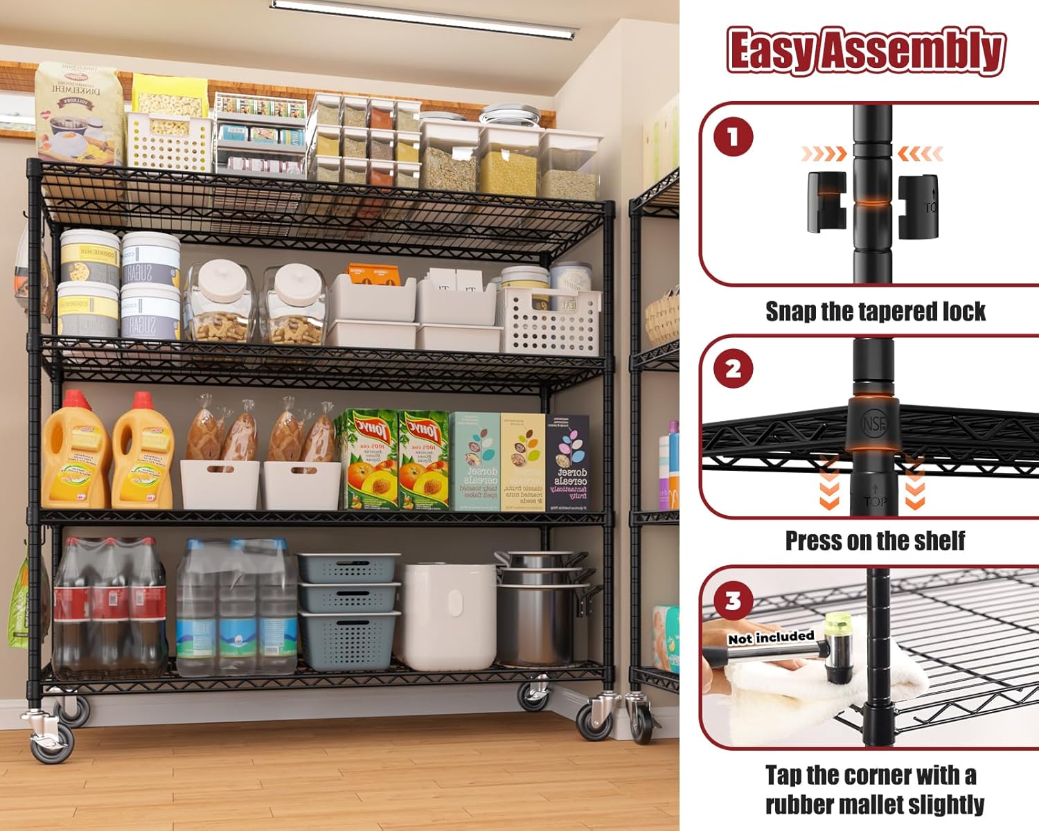 5-Tier Heavy Duty Wire Shelving Unit, Adjustable NSF-Certified Steel Storage Rack for Garage, Kitchen & Pantry, 35.5"W x 14"D x 72"H, Black