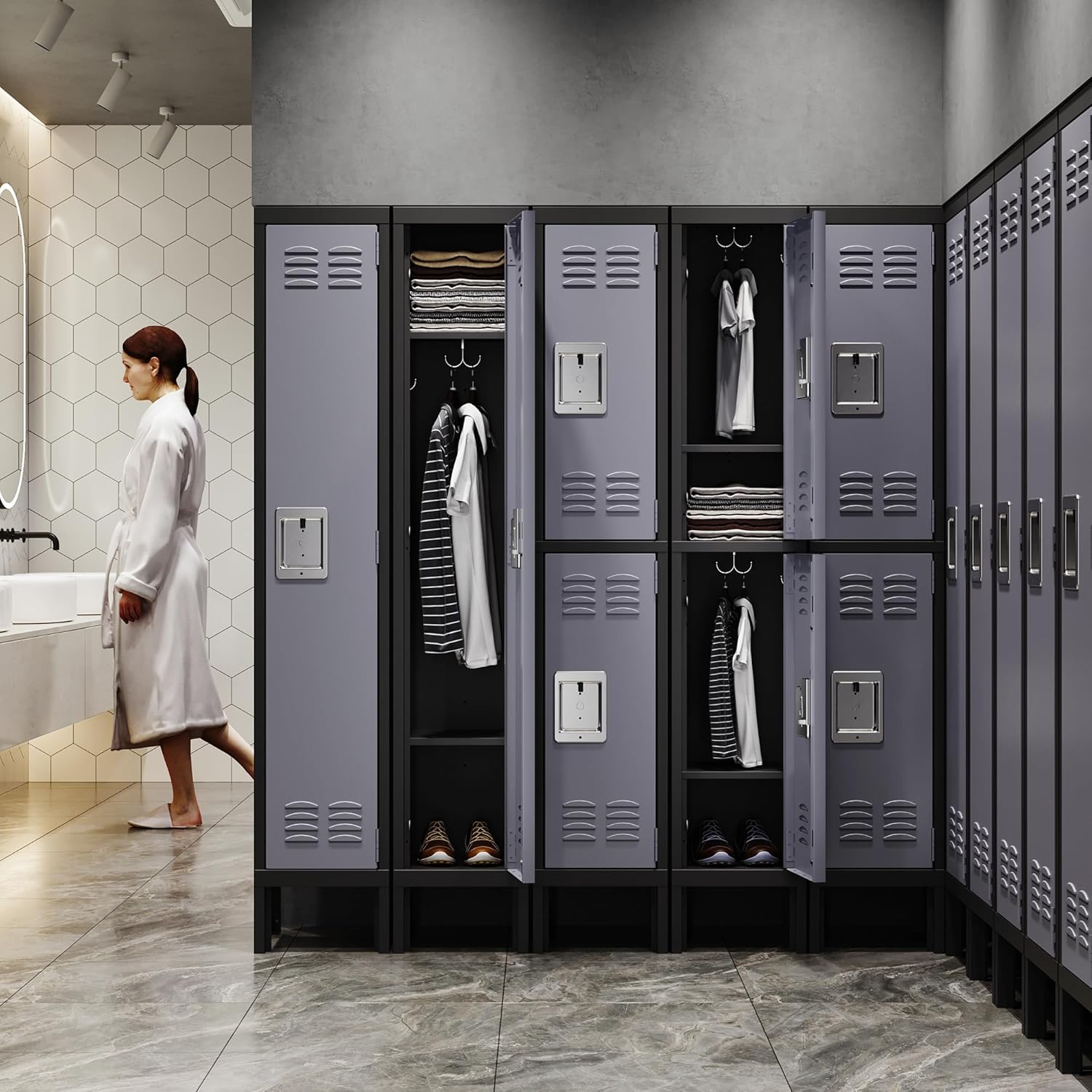 Storage Lockers with Lock Door,Metal Storage Cabinet 4 Tier for Employees, School,Gym, Home,Office(4 Door-Gray)