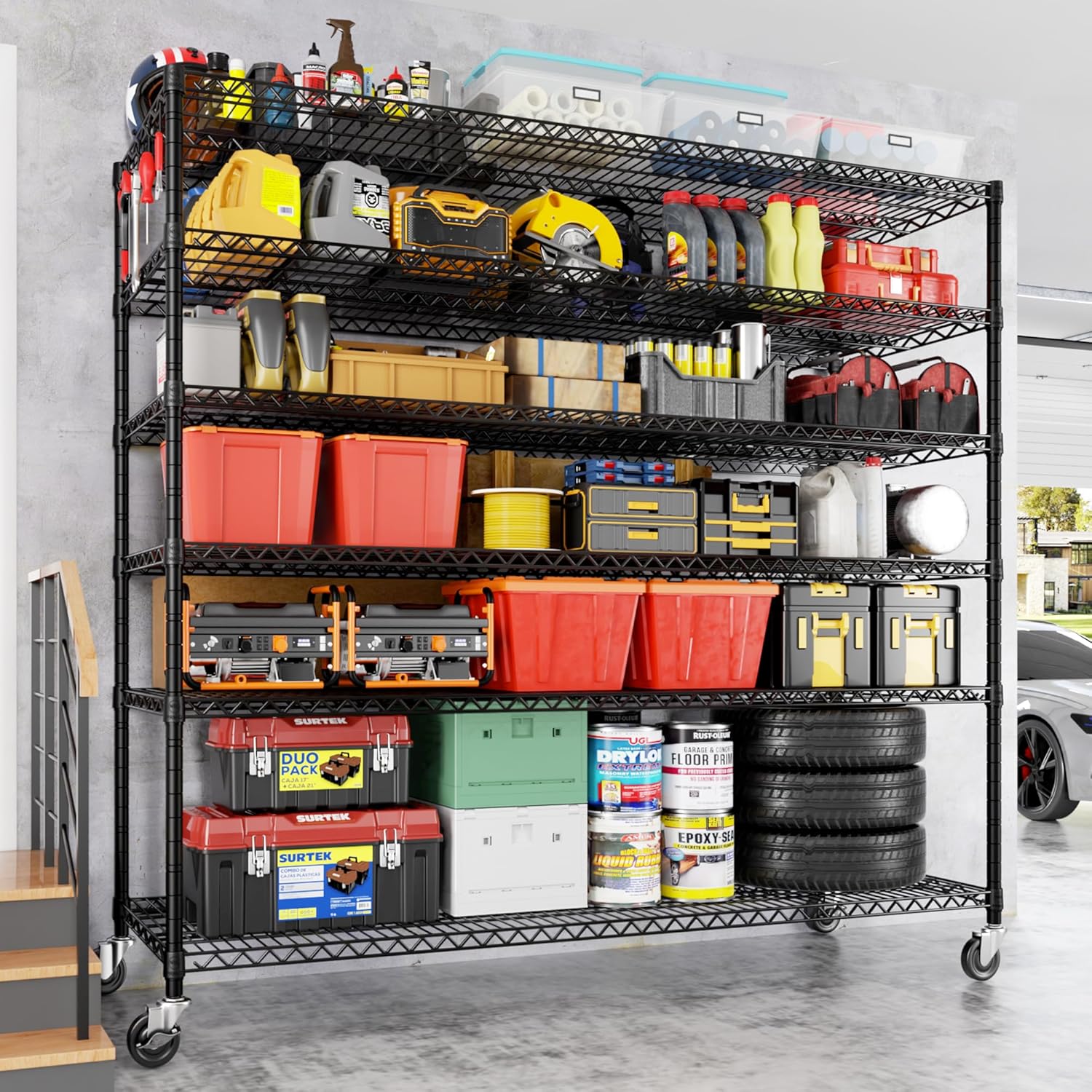 6-Tier Heavy Duty Wire Shelving with Wheels, Adjustable NSF-Certified Steel Storage Rack for Kitchen, Garage & Laundry, 36"W x 16"D x 79"H