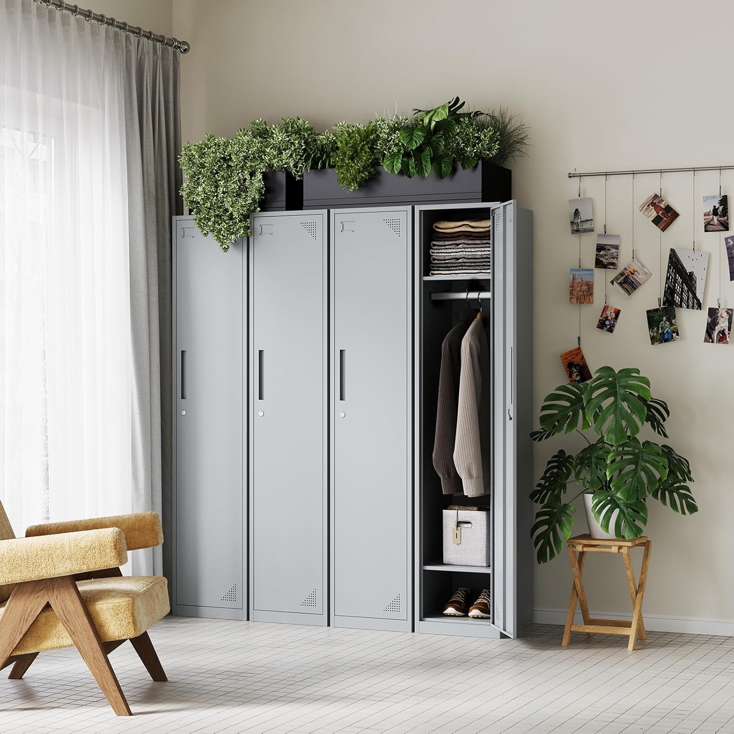 Metal Lockers for Employees,71" Steel Storage Cabinet with 6 Door Lockable for Office Staff,Home,Gym,School (Grey White)