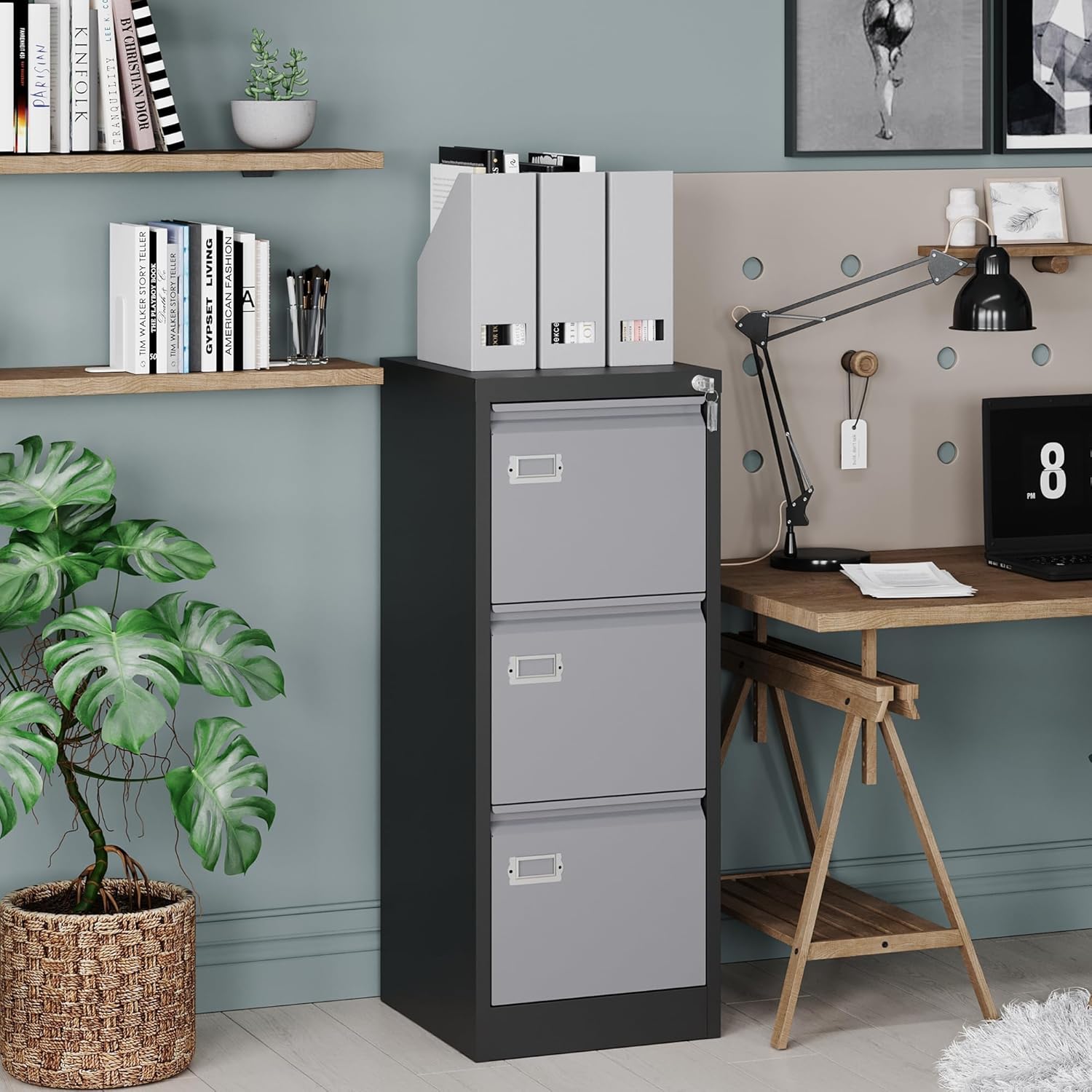 2 Drawer File Cabinet with Lock,Metal Office Small Filing Cabinets for Home Office,Storage Letter,Black-Easy Assemble