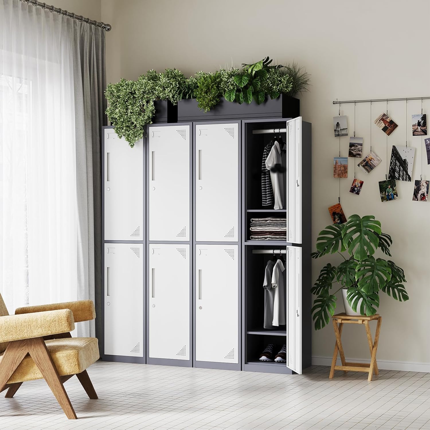 Metal Lockers for Employees,71" Steel Storage Cabinet with 6 Door Lockable for Office Staff,Home,Gym,School (Grey White)