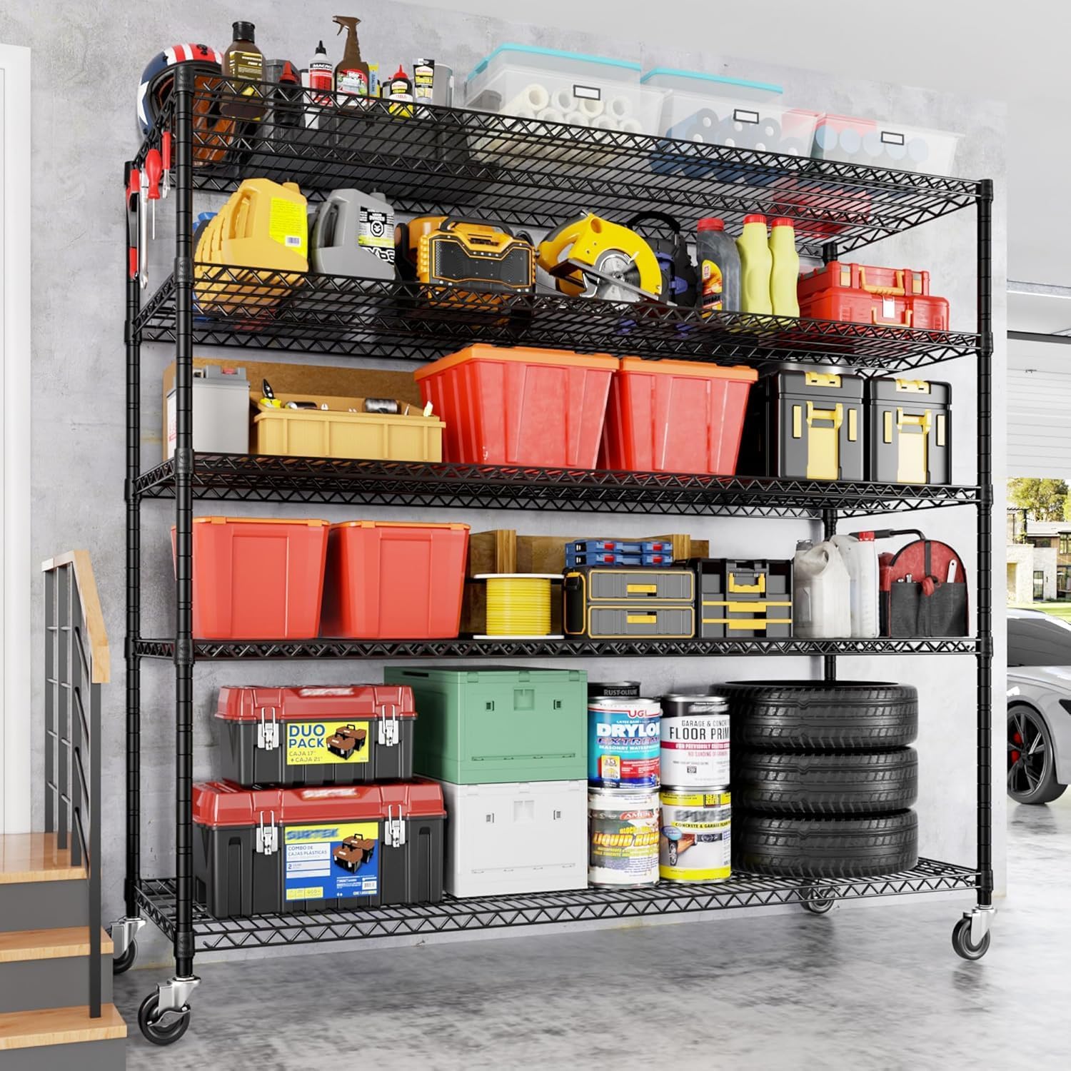 6-Tier Heavy Duty Wire Shelving with Wheels, Adjustable NSF-Certified Steel Storage Rack for Kitchen, Garage & Laundry, 36"W x 16"D x 79"H