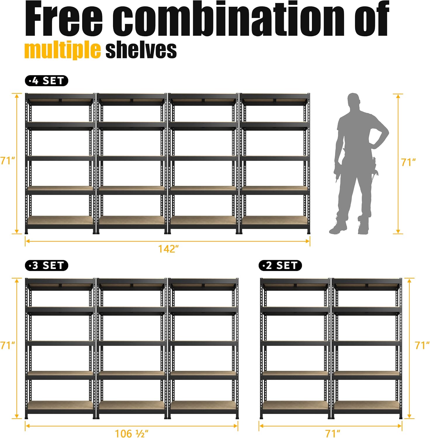 Adjustable Heavy Duty Metal Shelving Unit for Garage, Pantry & Basement Storage, 48"W x 24"D x 72"H, Black