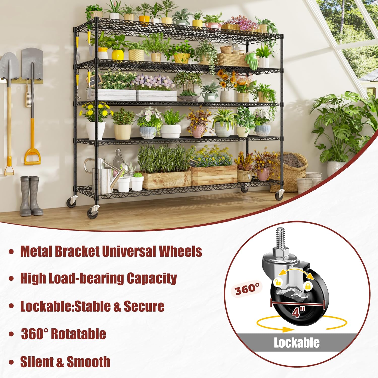 6-Tier Heavy Duty Wire Shelving with Wheels, Adjustable NSF-Certified Steel Storage Rack for Kitchen, Garage & Laundry, 36"W x 16"D x 79"H