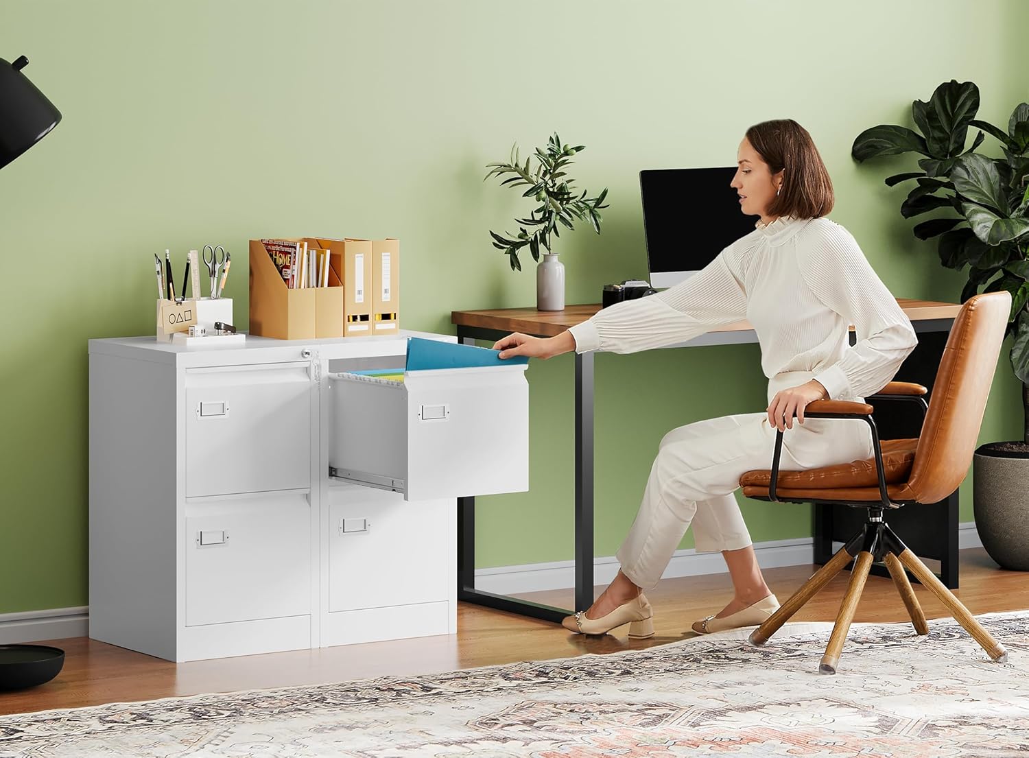 2 Drawer File Cabinet with Lock,Metal Office Small Filing Cabinets for Home Office,Storage Letter,Black-Easy Assemble