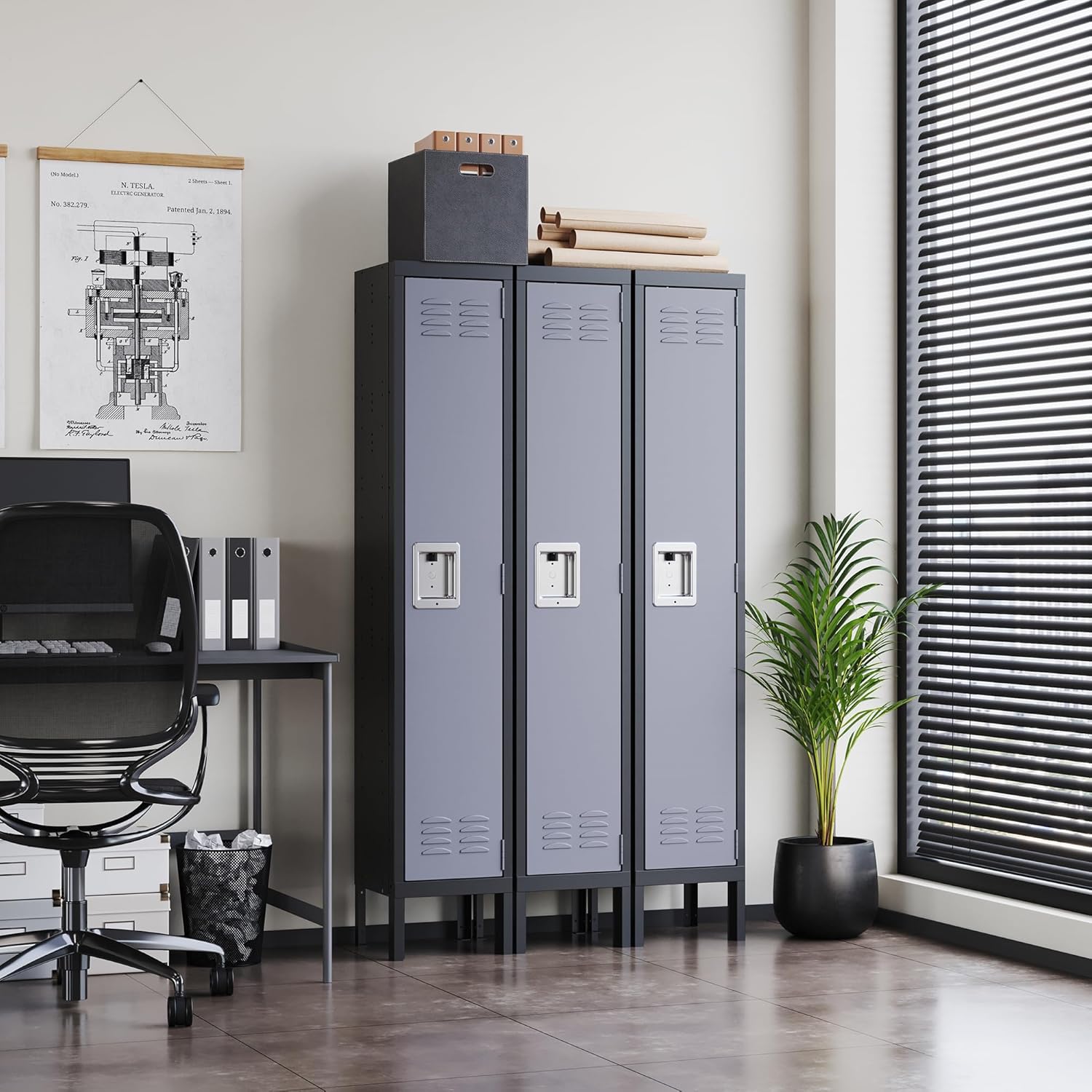 Storage Lockers with Lock Door,Metal Storage Cabinet 4 Tier for Employees, School,Gym, Home,Office(4 Door-Gray)