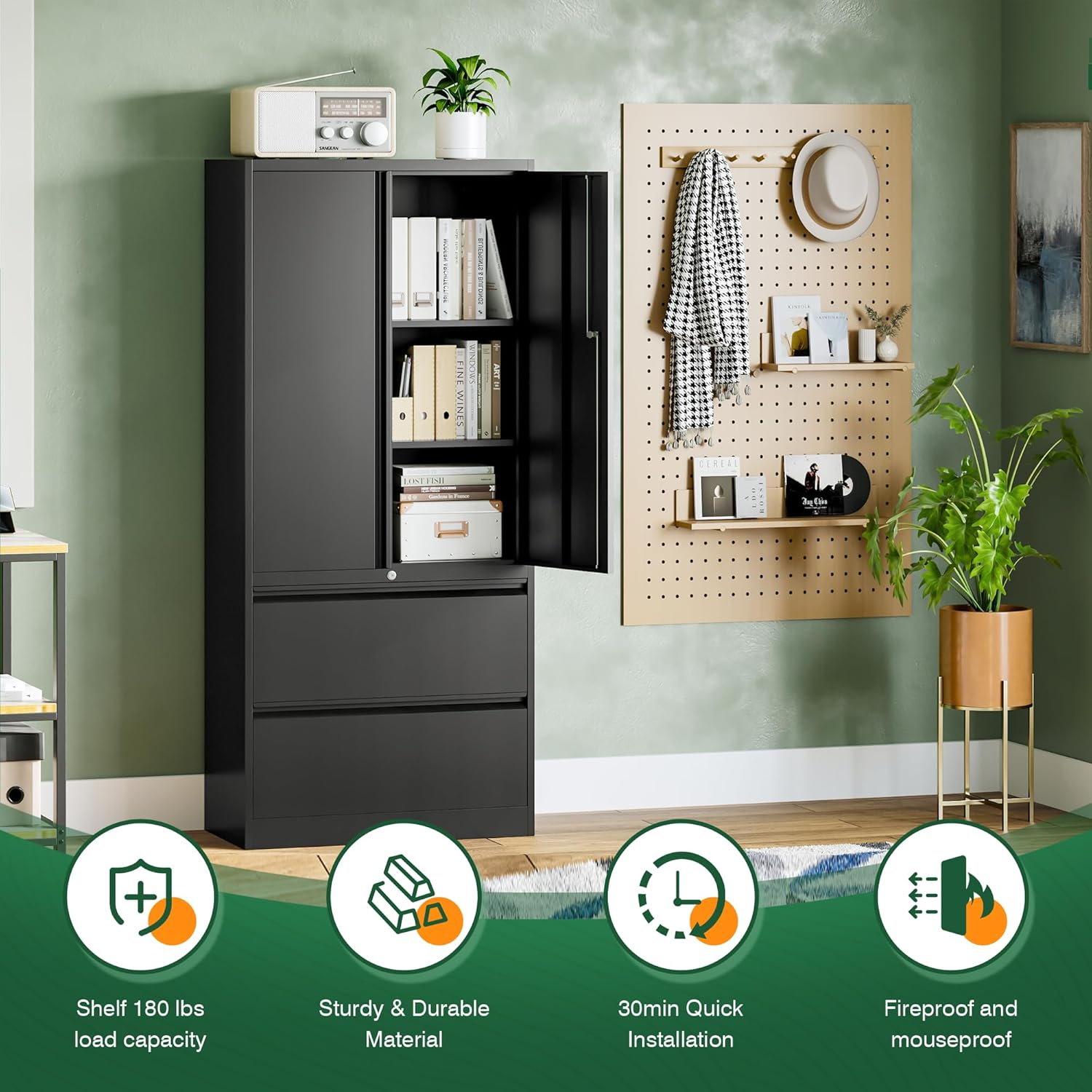 Metal Storage Cabinets for Home Office,File Cabinet-2 Drawers with Lock and Adjustable Shelves-Hang Legal/Letter/A4/F4 Size Filing-White