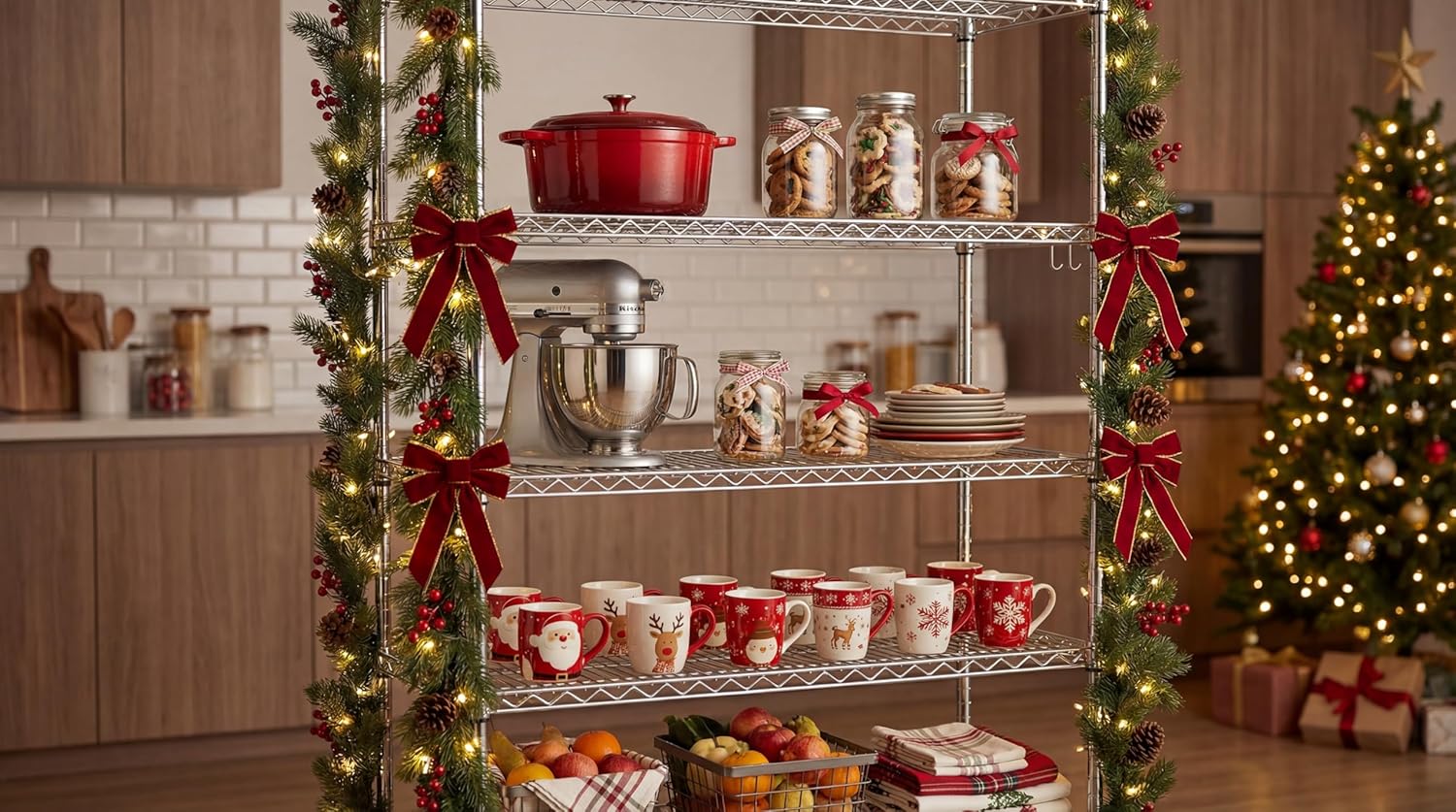 5-Tier Heavy Duty Wire Shelving with Wheels, Adjustable NSF-Certified Rolling Storage Rack for Kitchen, Garage & Laundry, 36"W x 14"D x 74"H