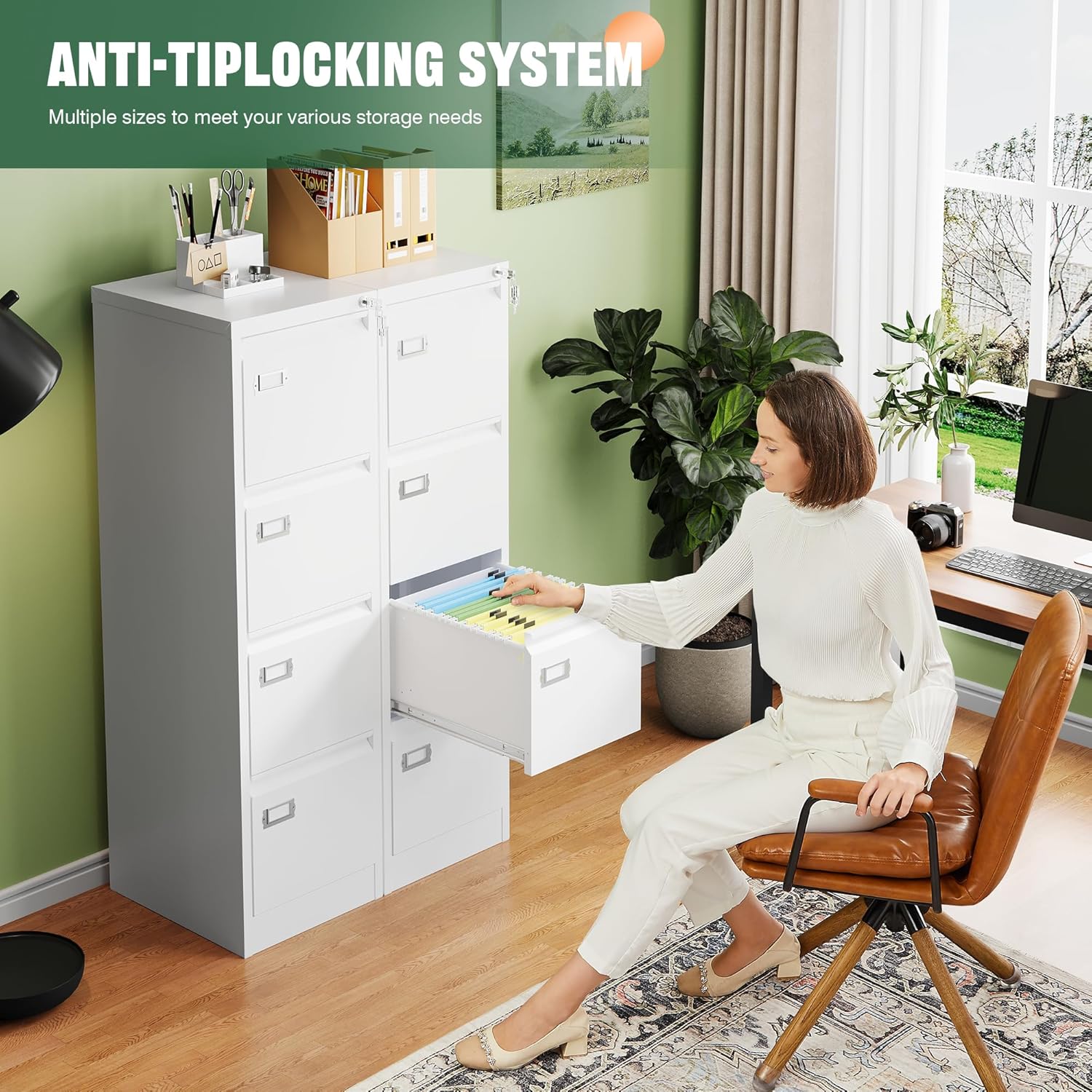 2 Drawer File Cabinet with Lock,Metal Office Small Filing Cabinets for Home Office,Storage Letter,Black-Easy Assemble