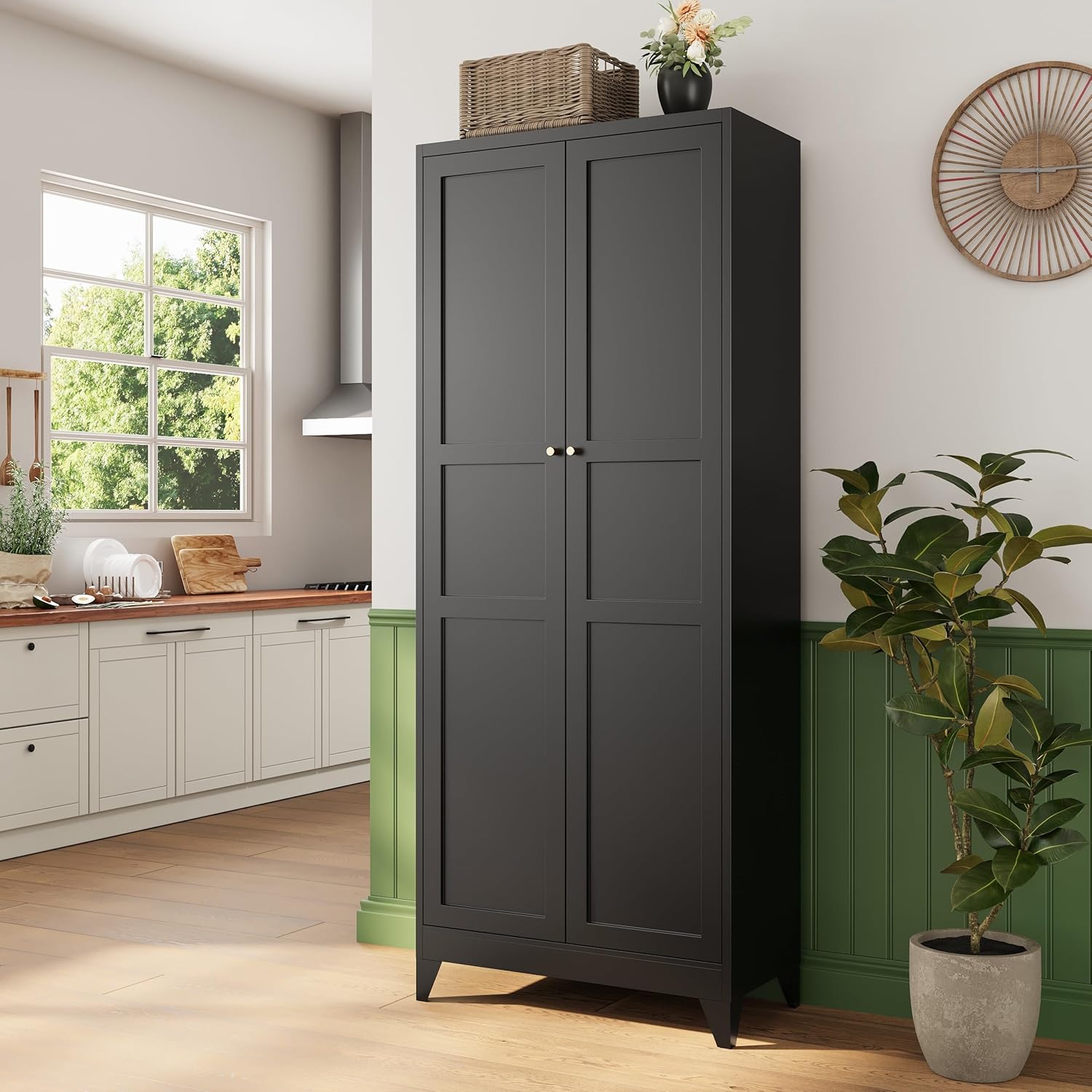 Storage Cabinet with Doors and Shelves,Small Freestanding Bathroom Floor Metal Cabinets -White