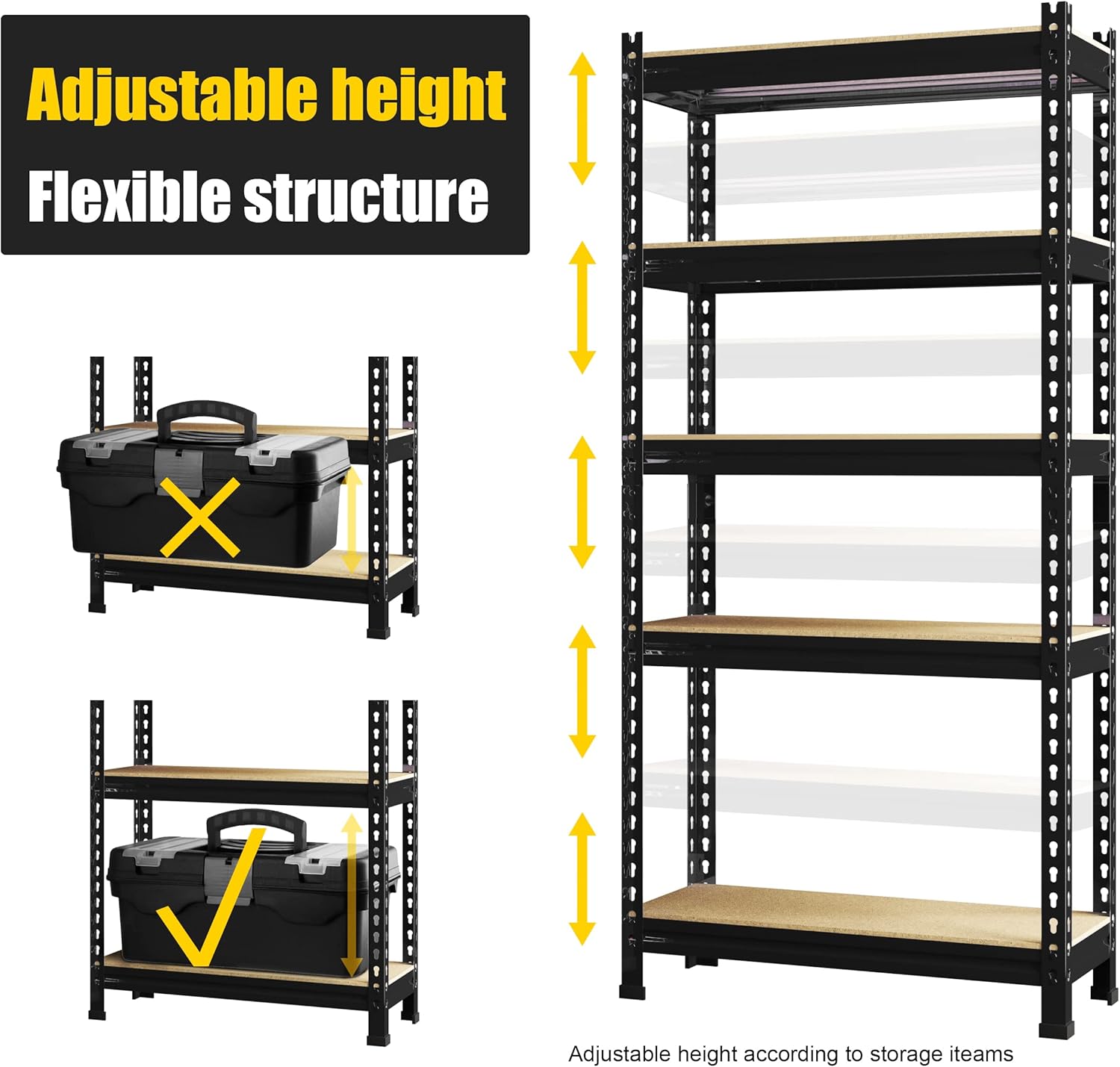 5-Tier Heavy Duty Metal Storage Shelves, Adjustable Utility Rack for Garage, Pantry & Closet, 28"W x 12"D x 59"H, Black