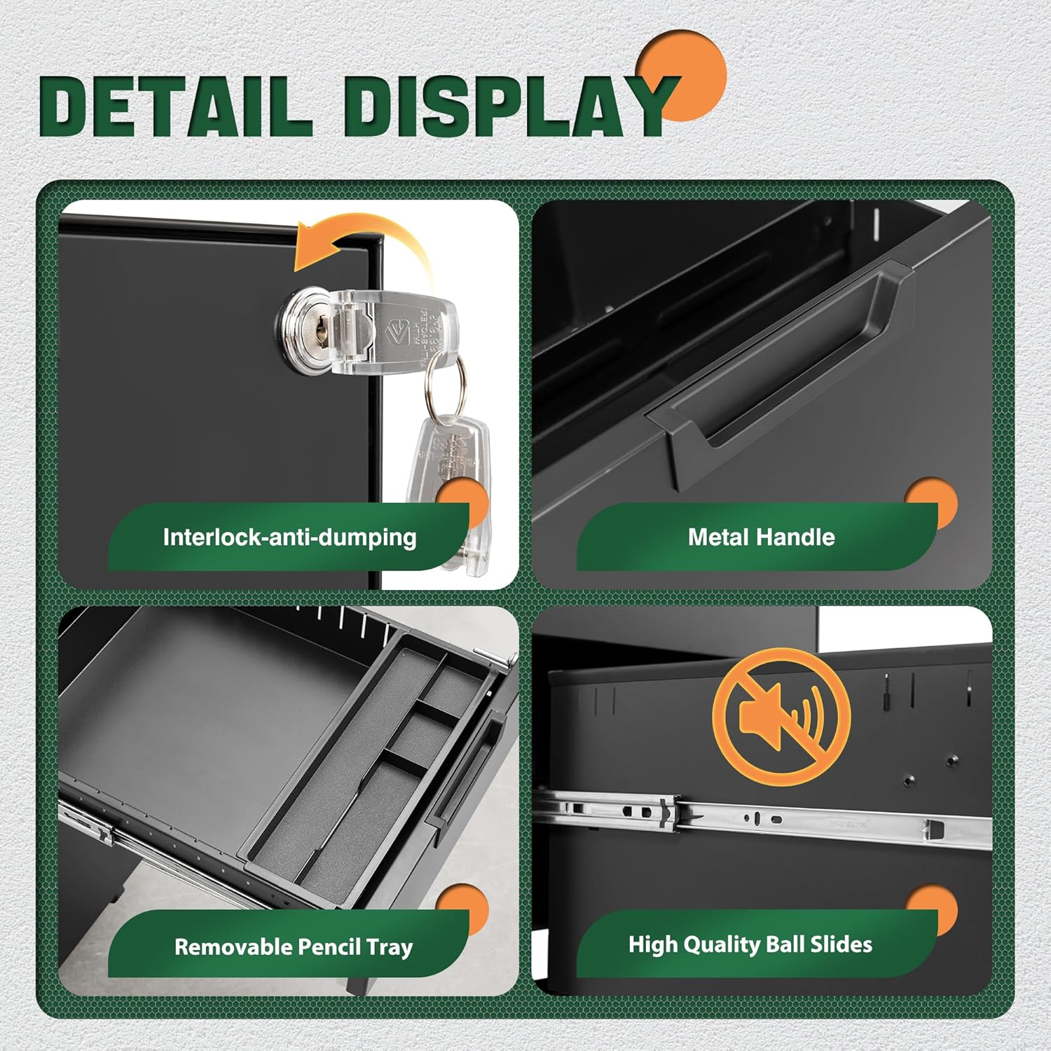 3 Drawer Mobile File Cabinet with Lock,Under Desk Metal Filing Cabinets for Home Office Organizer Letters/Legal/A4((Fully Assembled-Black)