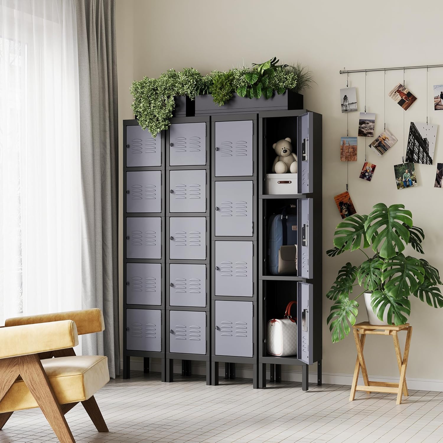 Storage Lockers with Lock Door,Metal Storage Cabinet 4 Tier for Employees, School,Gym, Home,Office(4 Door-Gray)