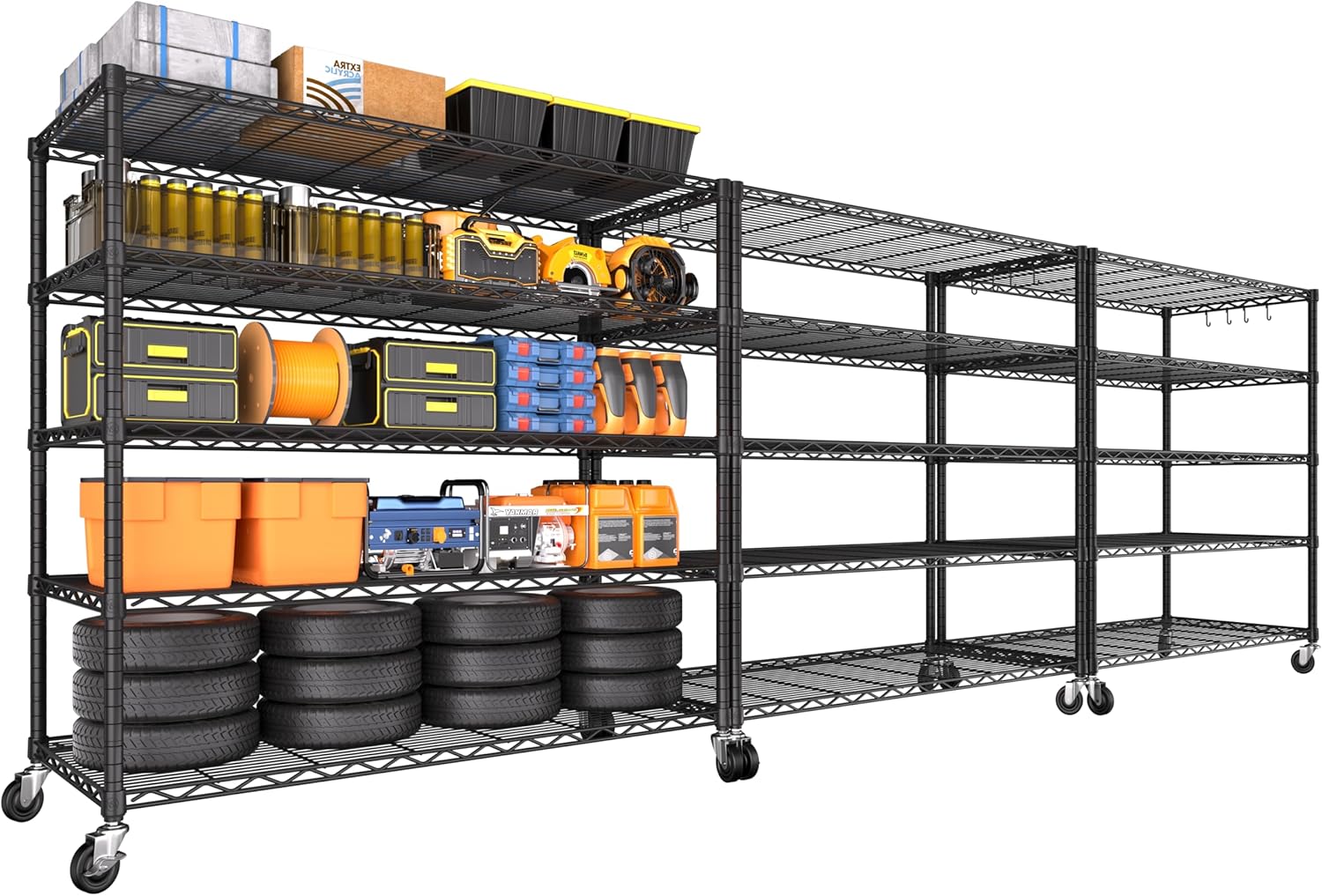 4-Tier Heavy Duty Wire Shelving with Wheels, Adjustable NSF-Certified Rolling Storage Rack for Garage & Pantry, 60"W x 24"D x 76"H