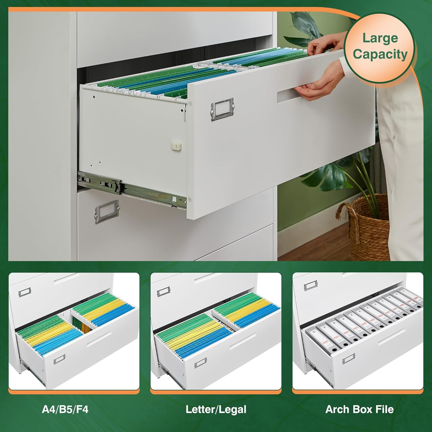 Metal Lateral File Cabinets with Lock,2 Drawer Steel Wide Filing Organization Storage Cabinets,Home Office Furniture for Hanging Files Letter/Legal/F4/A4 Size (Blcak-2 Drawer)