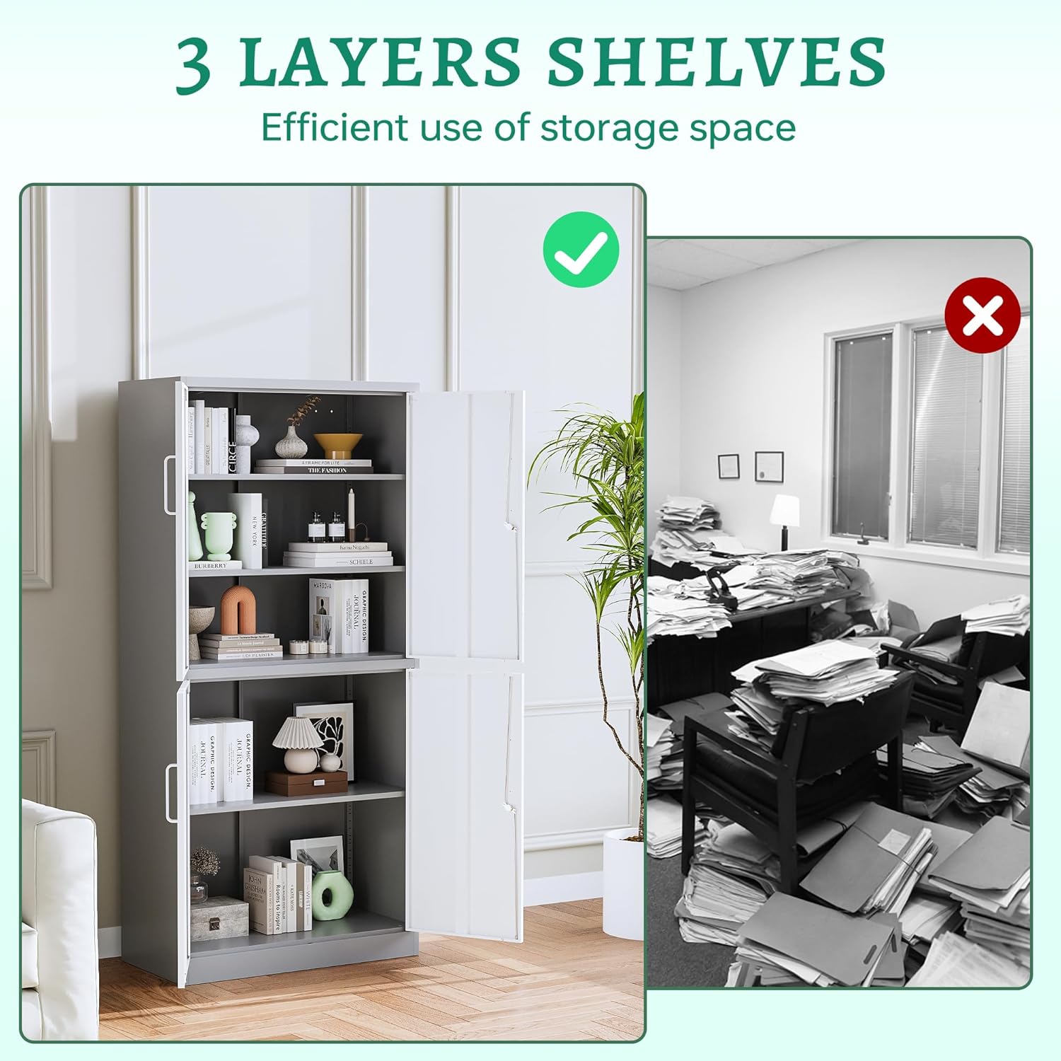 Metal Storage Cabinets with Lock, Small Locker Steel Cabinets, Adjustable Shelves 2 Doors for Home,Office, Warehouse,Garage(Black-36)