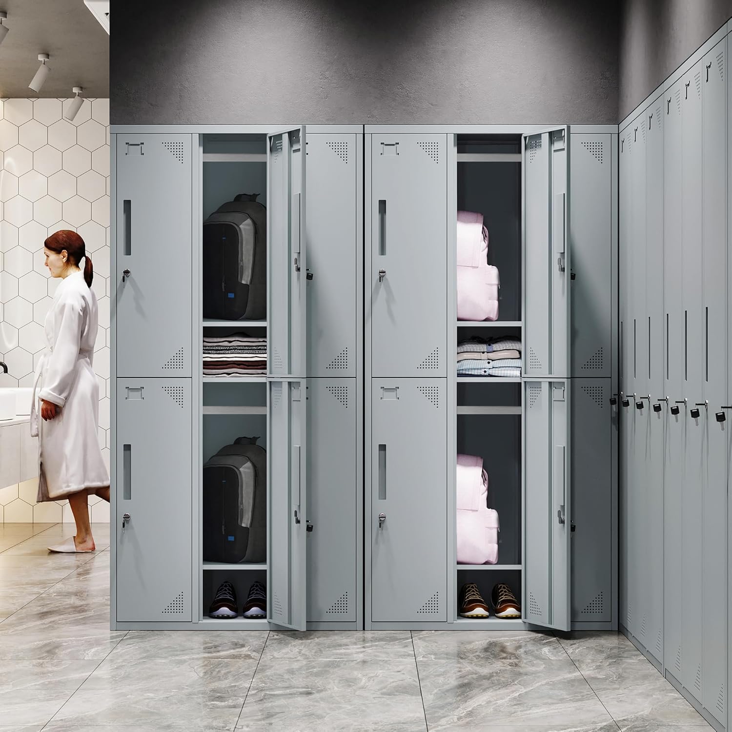 Metal Lockers for Employees,71" Steel Storage Cabinet with 6 Door Lockable for Office Staff,Home,Gym,School (Grey White)