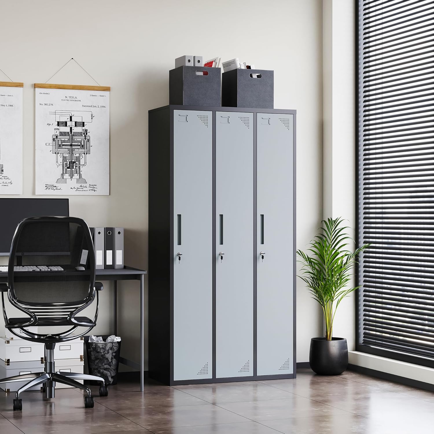 Metal Lockers for Employees,71" Steel Storage Cabinet with 6 Door Lockable for Office Staff,Home,Gym,School (Grey White)