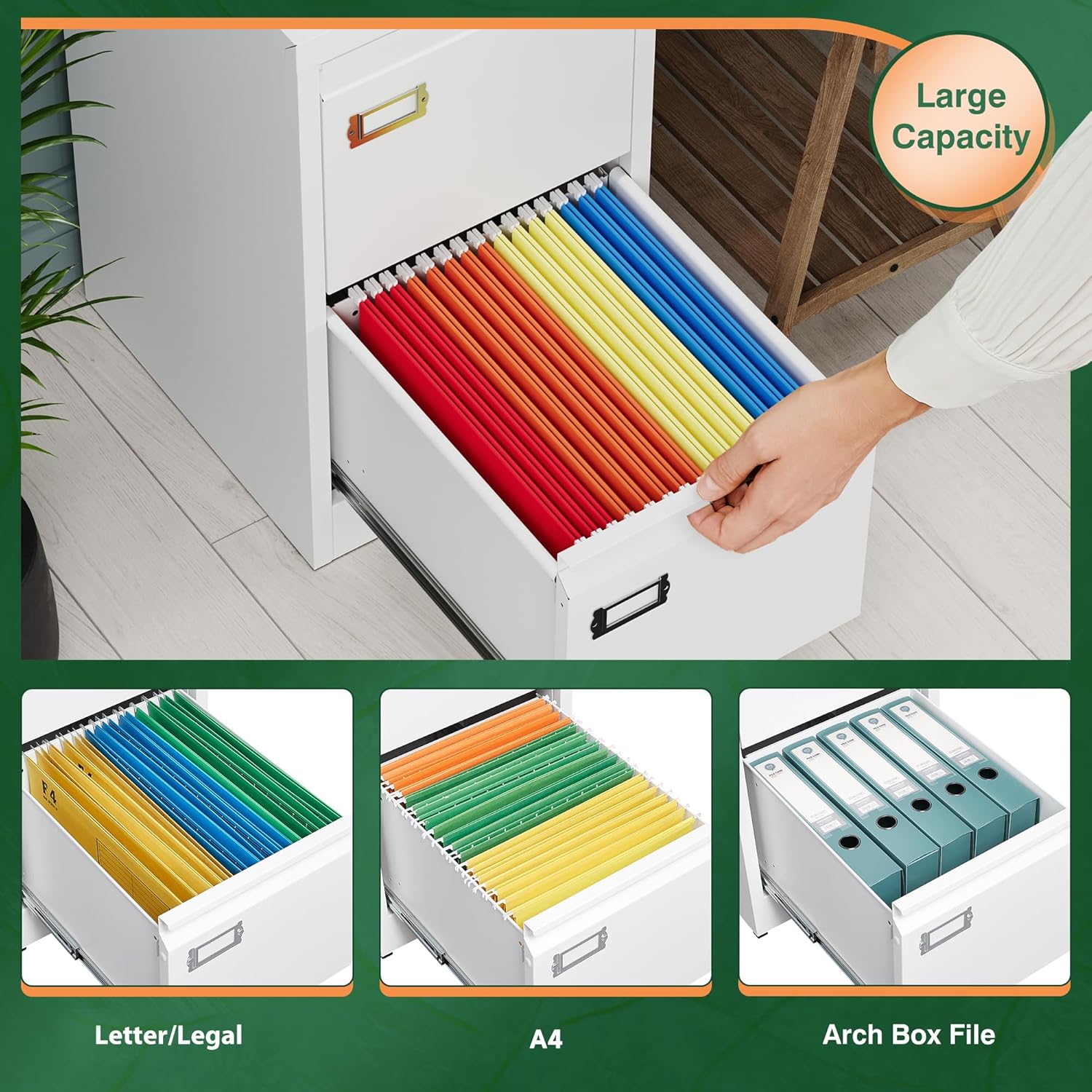 2 Drawer File Cabinet with Lock,Metal Office Small Filing Cabinets for Home Office,Storage Letter,Black-Easy Assemble