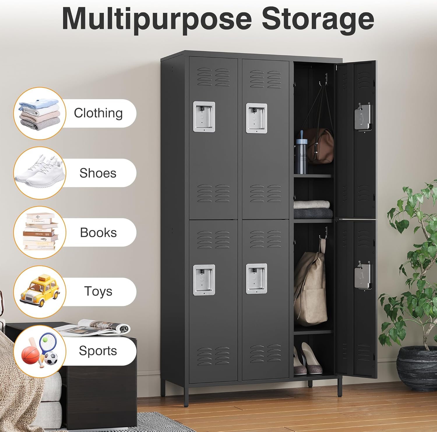 Metal Lockers for Employees-6 Door Storage Locker with Shelves and Lockable Steel Cabinet for School,Gym,Office,Staff (Gray, 6 Door)