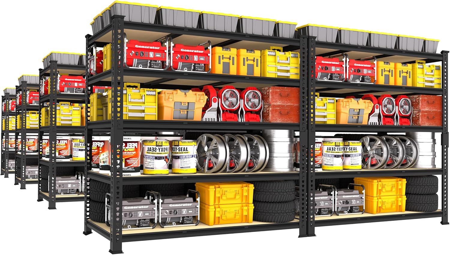 Adjustable Heavy Duty Metal Shelving Unit for Garage, Pantry & Basement Storage, 48"W x 24"D x 72"H, Black