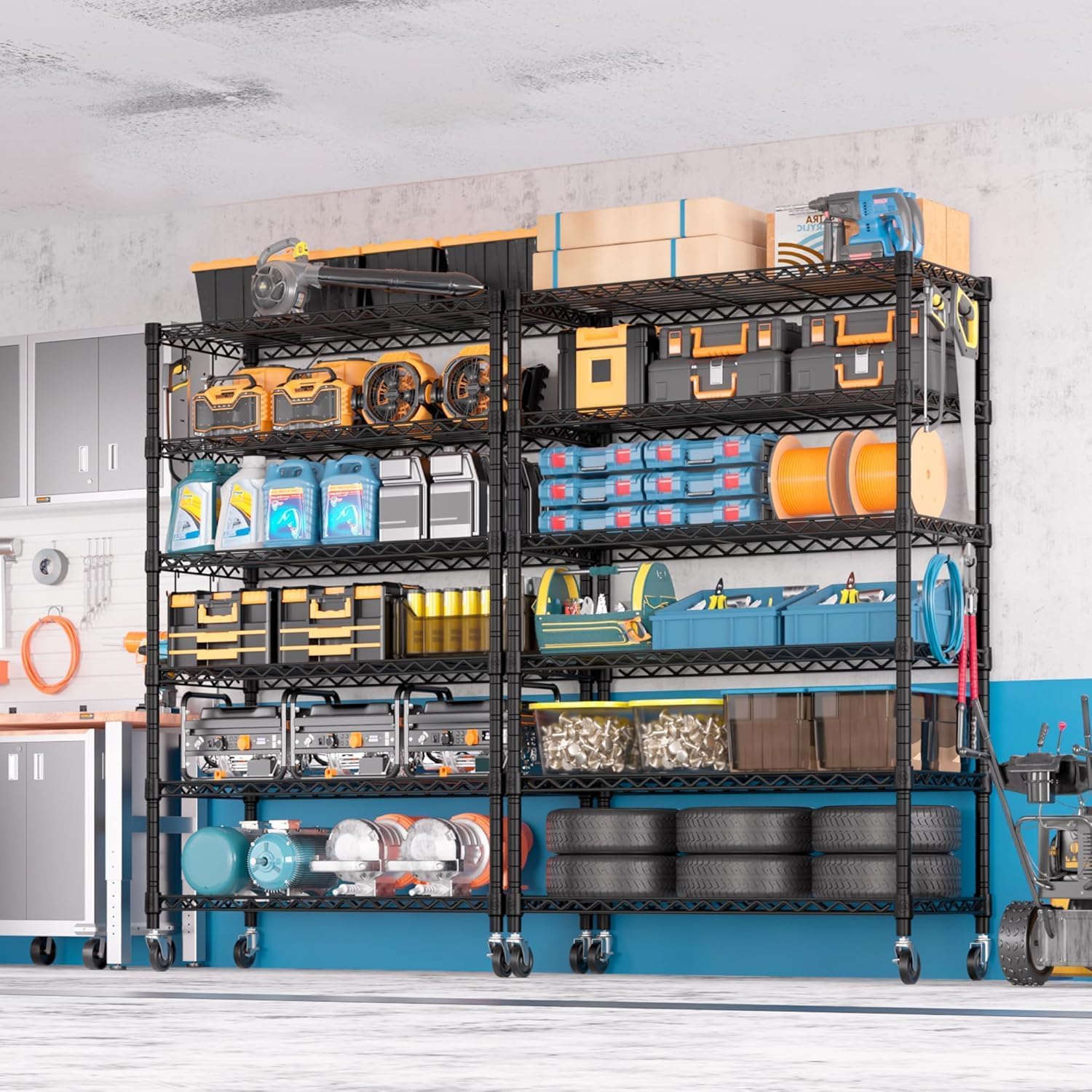 6-Tier Heavy Duty Wire Shelving with Wheels, Adjustable NSF-Certified Steel Storage Rack for Kitchen, Garage & Laundry, 36"W x 16"D x 79"H