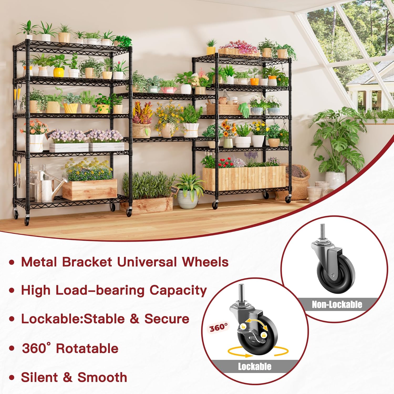 6-Tier Heavy Duty Wire Shelving with Wheels, Adjustable NSF-Certified Steel Storage Rack for Kitchen, Garage & Laundry, 36"W x 16"D x 79"H