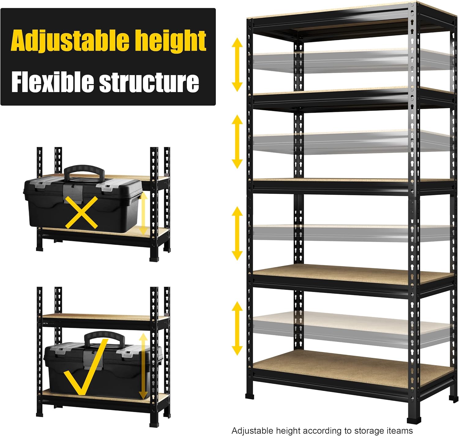 5-Tier Heavy Duty Metal Shelving Unit, Adjustable Garage Storage Rack for Warehouse & Pantry, 31.5"W x 16"D x 63"H, Black