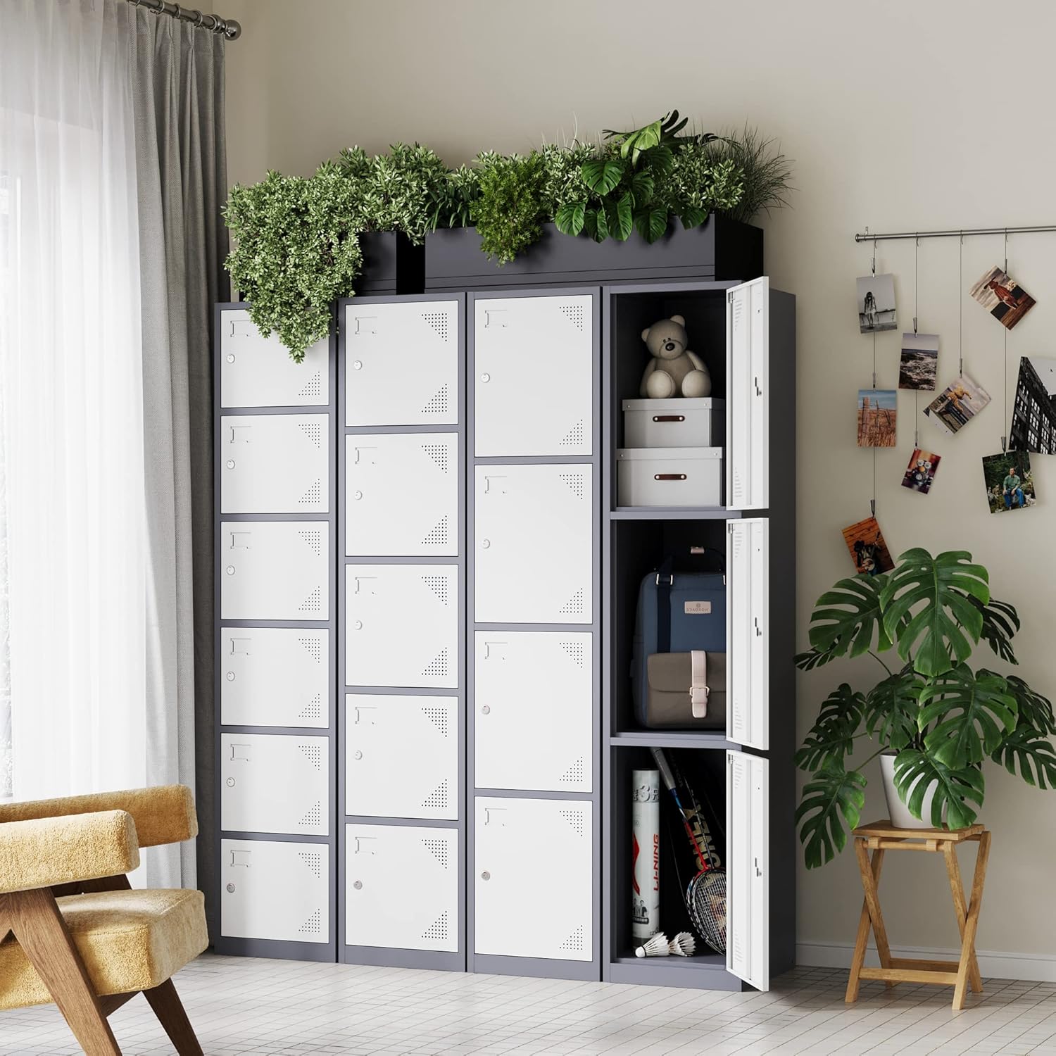 Metal Lockers for Employees,71" Steel Storage Cabinet with 6 Door Lockable for Office Staff,Home,Gym,School (Grey White)