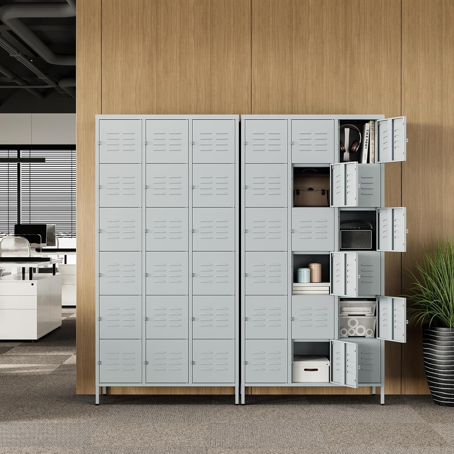 Metal Lockers for Employees-6 Door Storage Locker with Shelves and Lockable Steel Cabinet for School,Gym,Office,Staff (Gray, 6 Door)