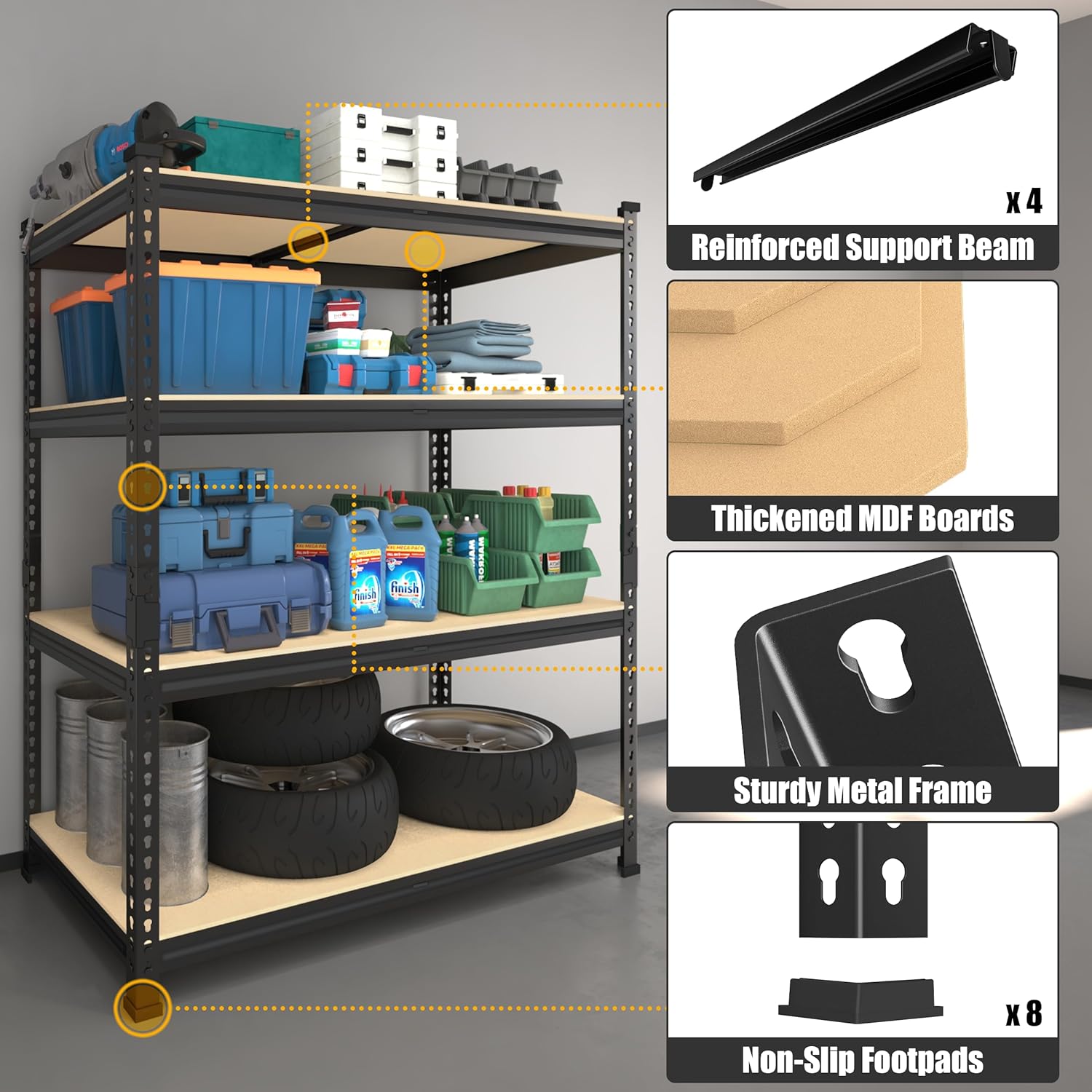 5-Tier Heavy Duty Metal Storage Shelving Unit, Adjustable Garage Utility Rack for Warehouse, Pantry & Closet, 47"W x 23.6"D x 71"H, Black