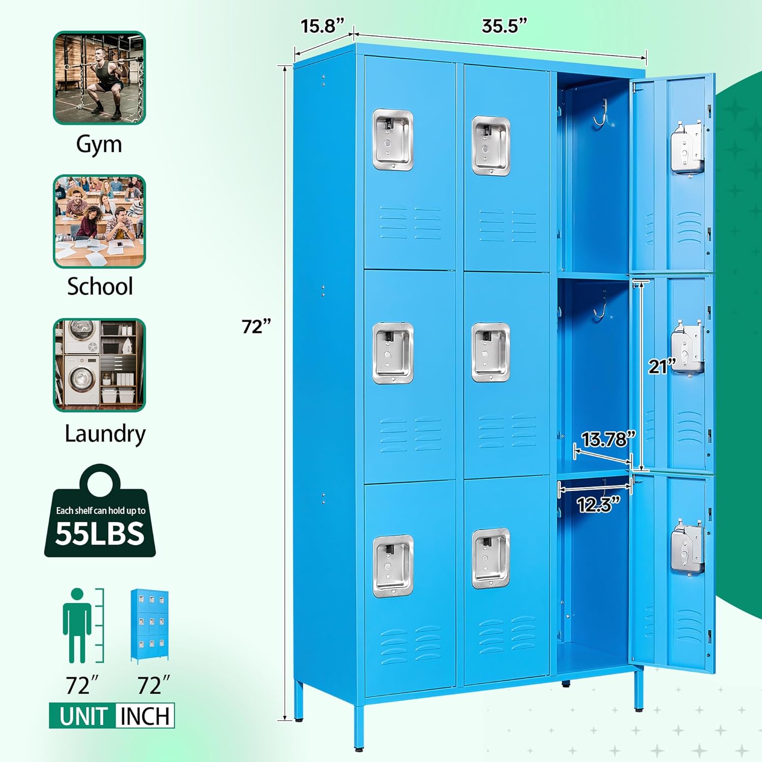 Metal Lockers for Employees-6 Door Storage Locker with Shelves and Lockable Steel Cabinet for School,Gym,Office,Staff (Gray, 6 Door)