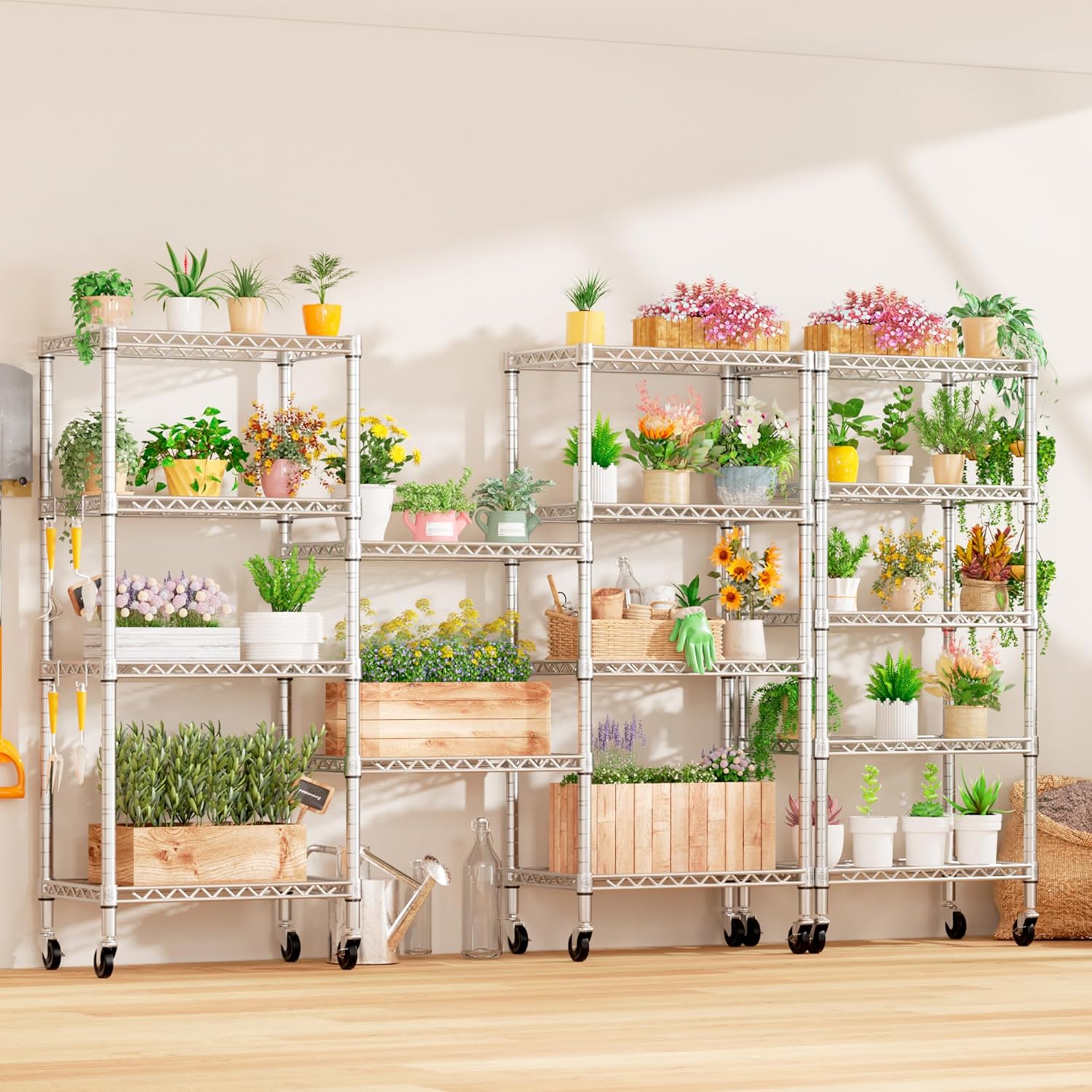 5-Tier Heavy Duty Wire Shelving with Wheels, Adjustable NSF-Certified Rolling Storage Rack for Kitchen, Garage & Laundry, 36"W x 14"D x 74"H