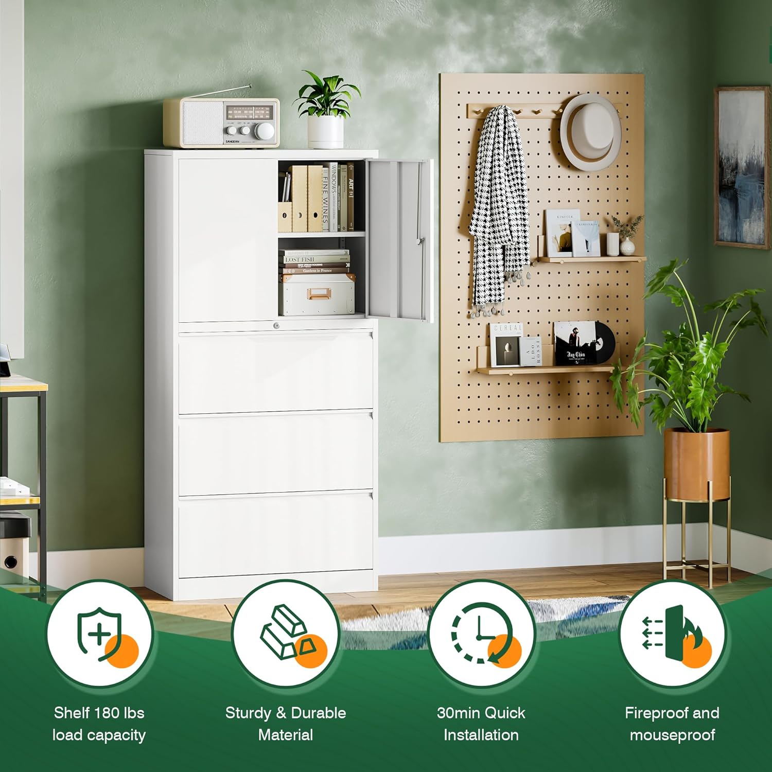 Metal Storage Cabinets for Home Office,File Cabinet-2 Drawers with Lock and Adjustable Shelves-Hang Legal/Letter/A4/F4 Size Filing-White