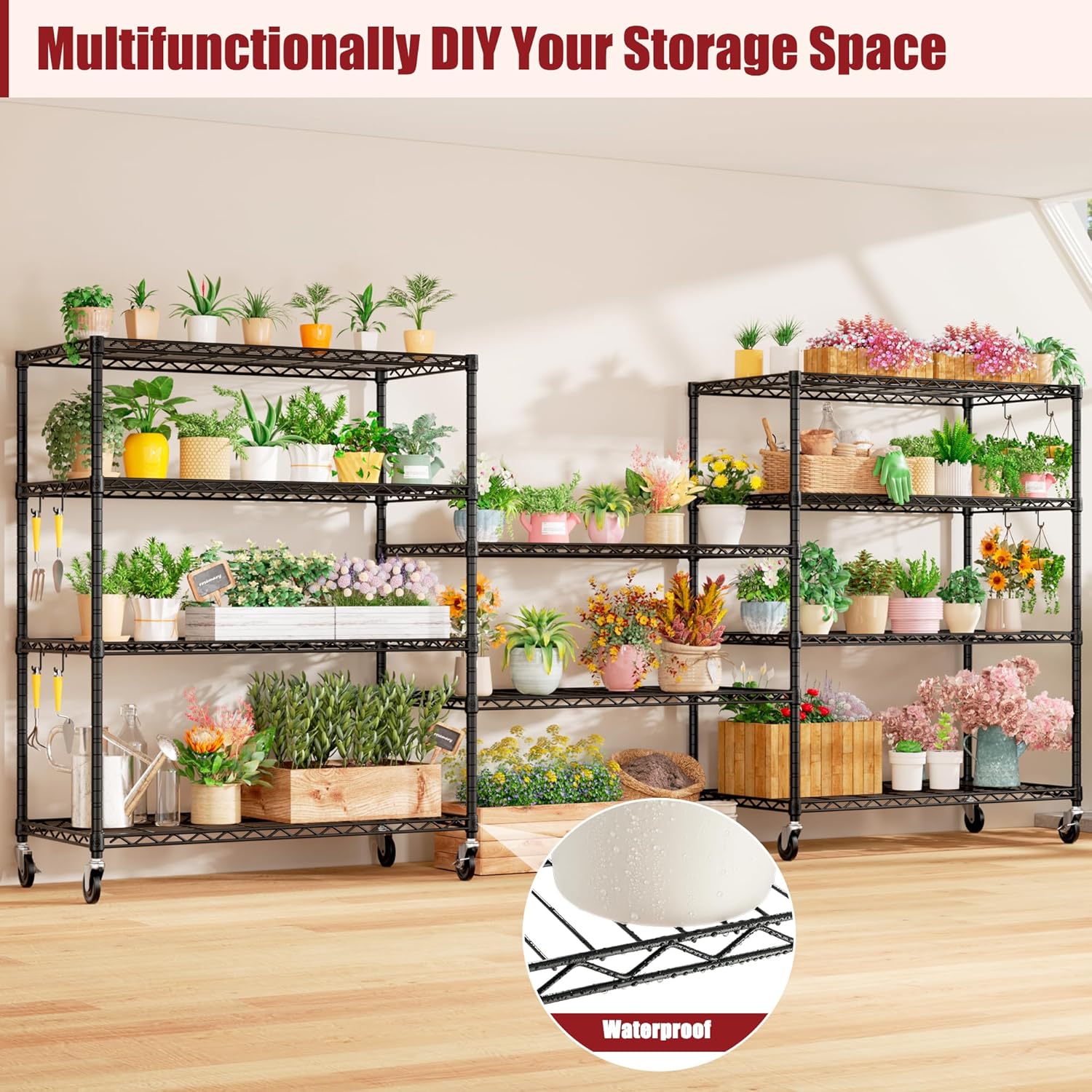 4-Tier Heavy Duty Wire Shelving with Wheels, Adjustable NSF-Certified Rolling Storage Rack for Garage & Pantry, 60"W x 24"D x 76"H