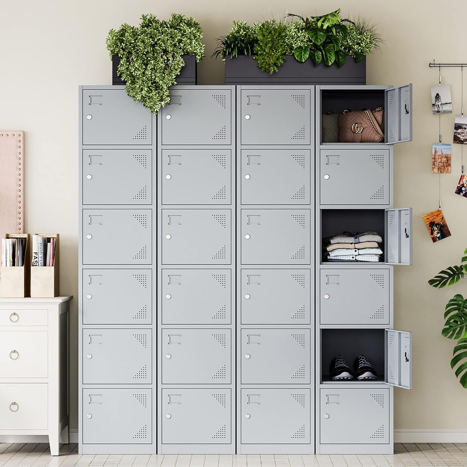 Metal Lockers for Employees,71" Steel Storage Cabinet with 6 Door Lockable for Office Staff,Home,Gym,School (Grey White)