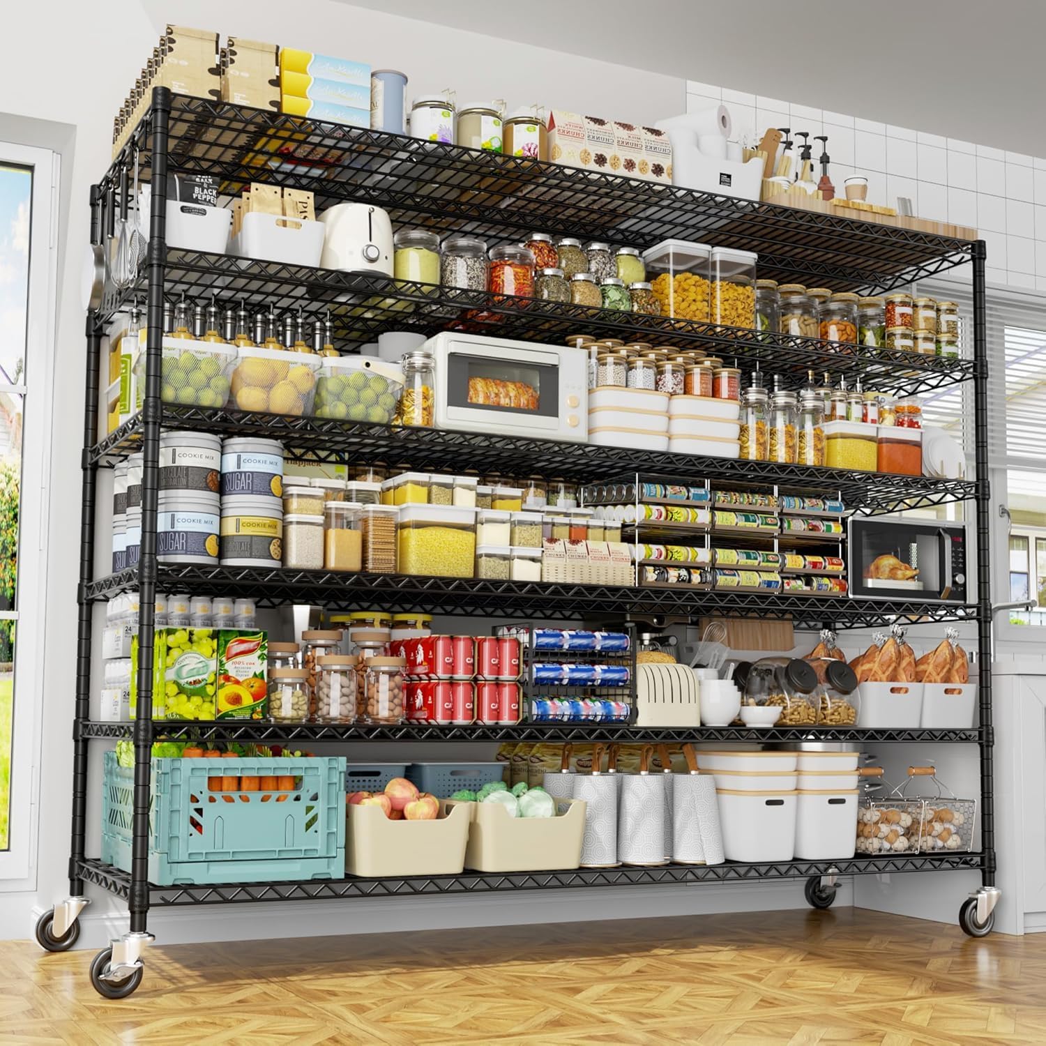 6-Tier Heavy Duty Wire Shelving with Wheels, Adjustable NSF-Certified Steel Storage Rack for Kitchen, Garage & Laundry, 36"W x 16"D x 79"H