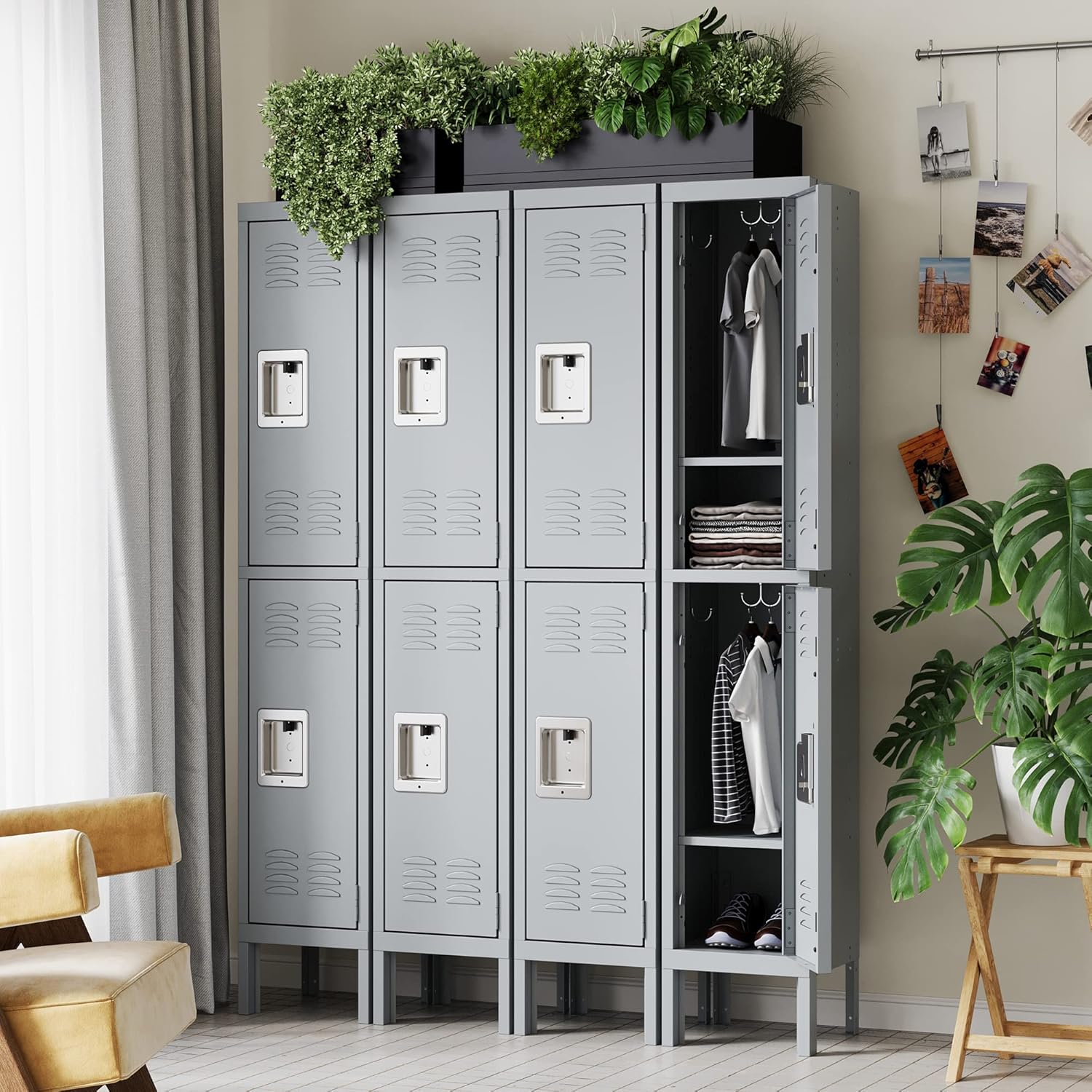 Storage Lockers with Lock Door,Metal Storage Cabinet 4 Tier for Employees, School,Gym, Home,Office(4 Door-Gray)