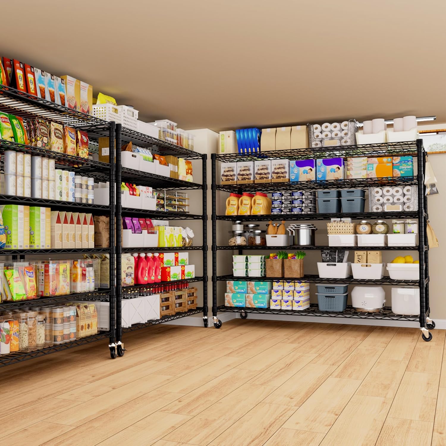 6-Tier Heavy Duty Wire Shelving with Wheels, Adjustable NSF-Certified Steel Storage Rack for Kitchen, Garage & Laundry, 36"W x 16"D x 79"H