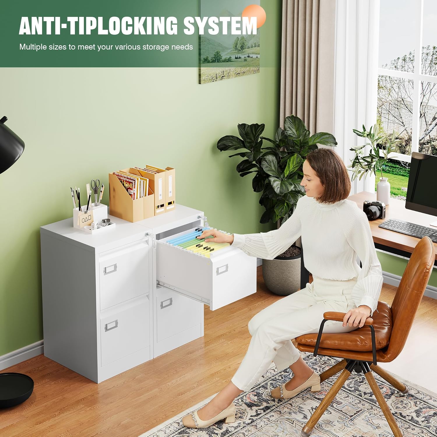 2 Drawer File Cabinet with Lock,Metal Office Small Filing Cabinets for Home Office,Storage Letter,Black-Easy Assemble