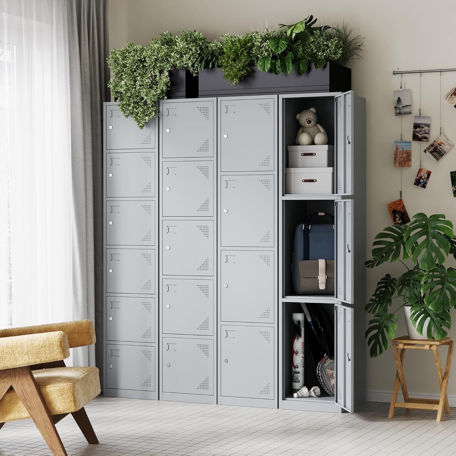 Metal Lockers for Employees,71" Steel Storage Cabinet with 6 Door Lockable for Office Staff,Home,Gym,School (Grey White)
