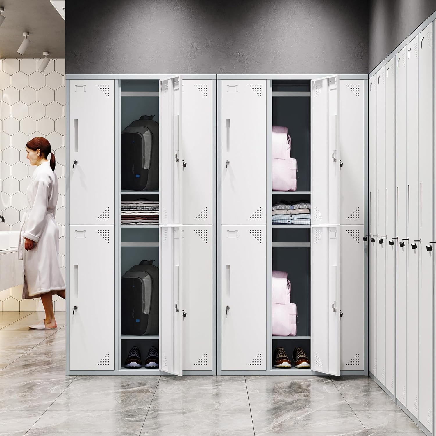 Metal Lockers for Employees,71" Steel Storage Cabinet with 6 Door Lockable for Office Staff,Home,Gym,School (Grey White)