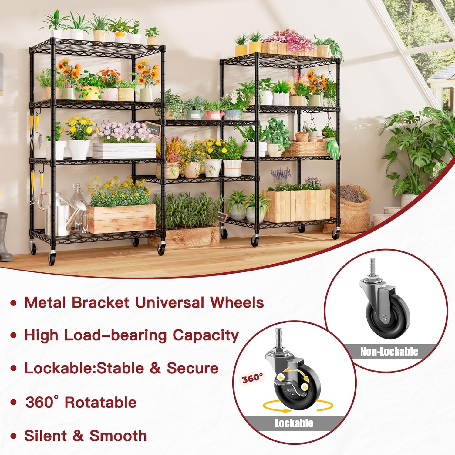 4-Tier Heavy Duty Wire Shelving with Wheels, Adjustable NSF-Certified Rolling Storage Rack for Garage & Pantry, 60"W x 24"D x 76"H