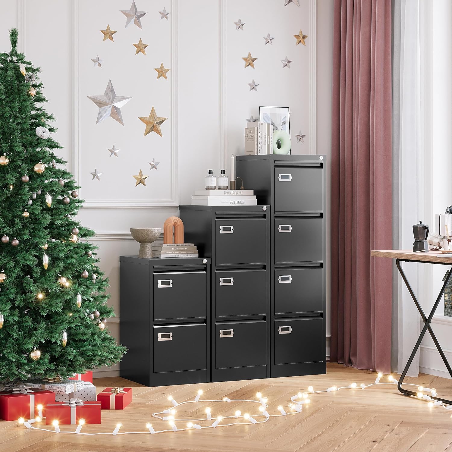 2 Drawer File Cabinet with Lock,Metal Office Small Filing Cabinets for Home Office,Storage Letter,Black-Easy Assemble